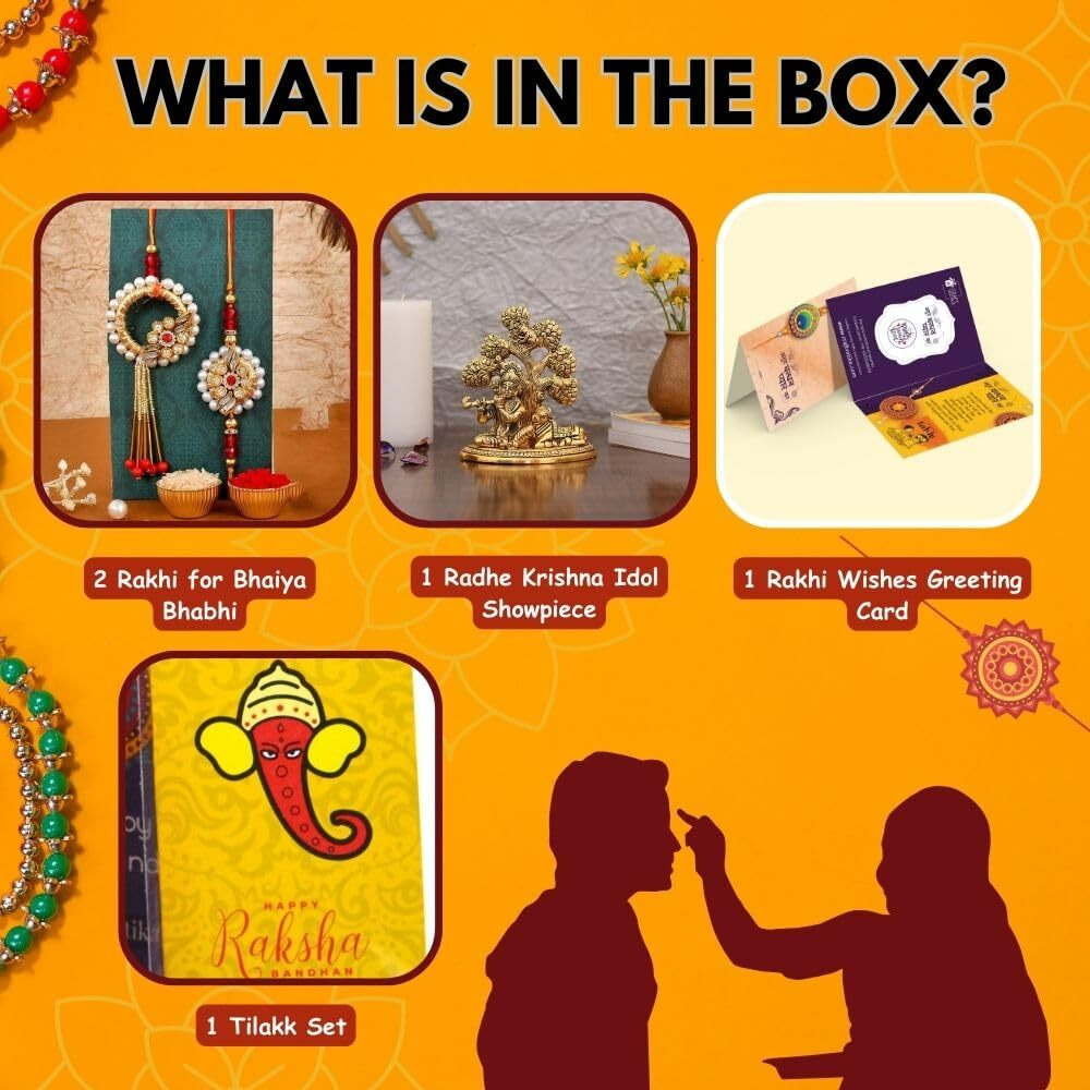 Collectible India Rakhi for Brother and Bhabhi with Gift Set - Rakhi for Bhaiya and Bhabhi - Rakshabandhan Rakhi Gifts - Krishna Idols Showpiece, Home Decoration Items (M3- Bhaiya Bhabhi Pair)