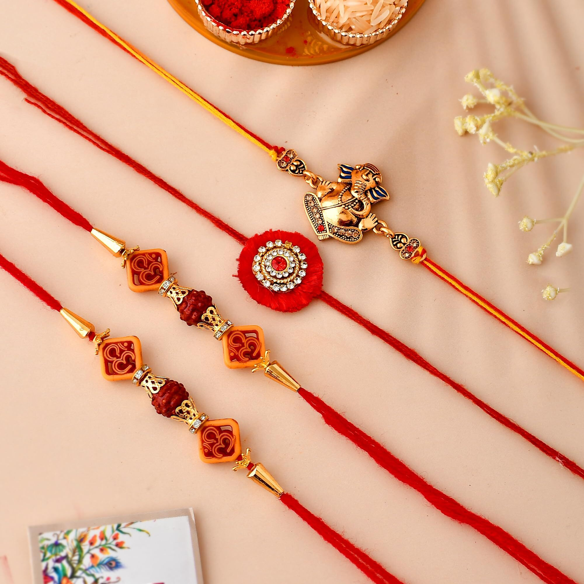 Set of 4 Rakhi Gift for Brother,Rakhi Combo With Chocolate Gift,Rakhi Gifts,CadBury Celebration Pack,Rakhi For Bhaiya Bhabhi Kids
