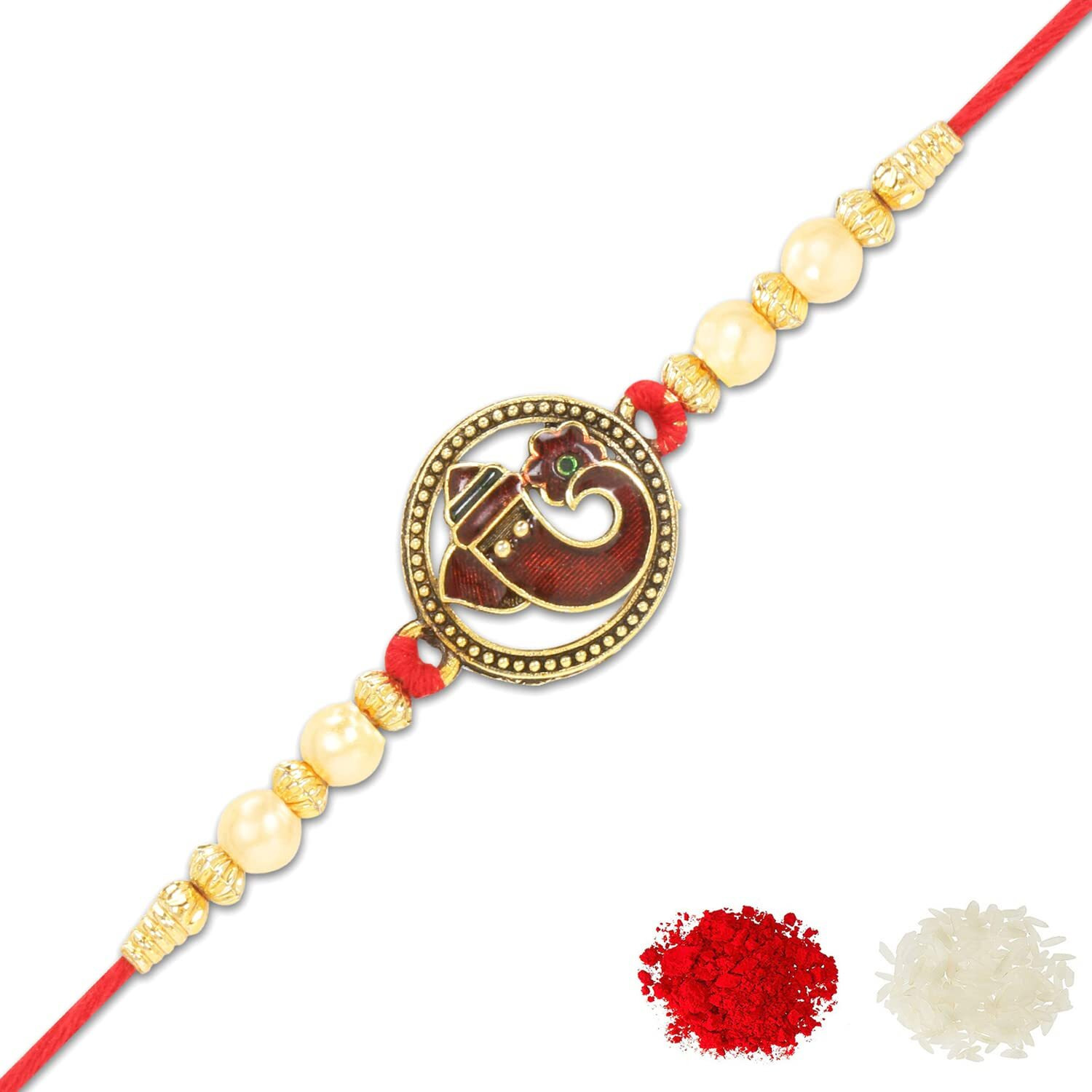 Riddhika Ventures Stunning Gold Plated Designer Brothers Rakhi with Roli Chawal and Greeting Card (G1)