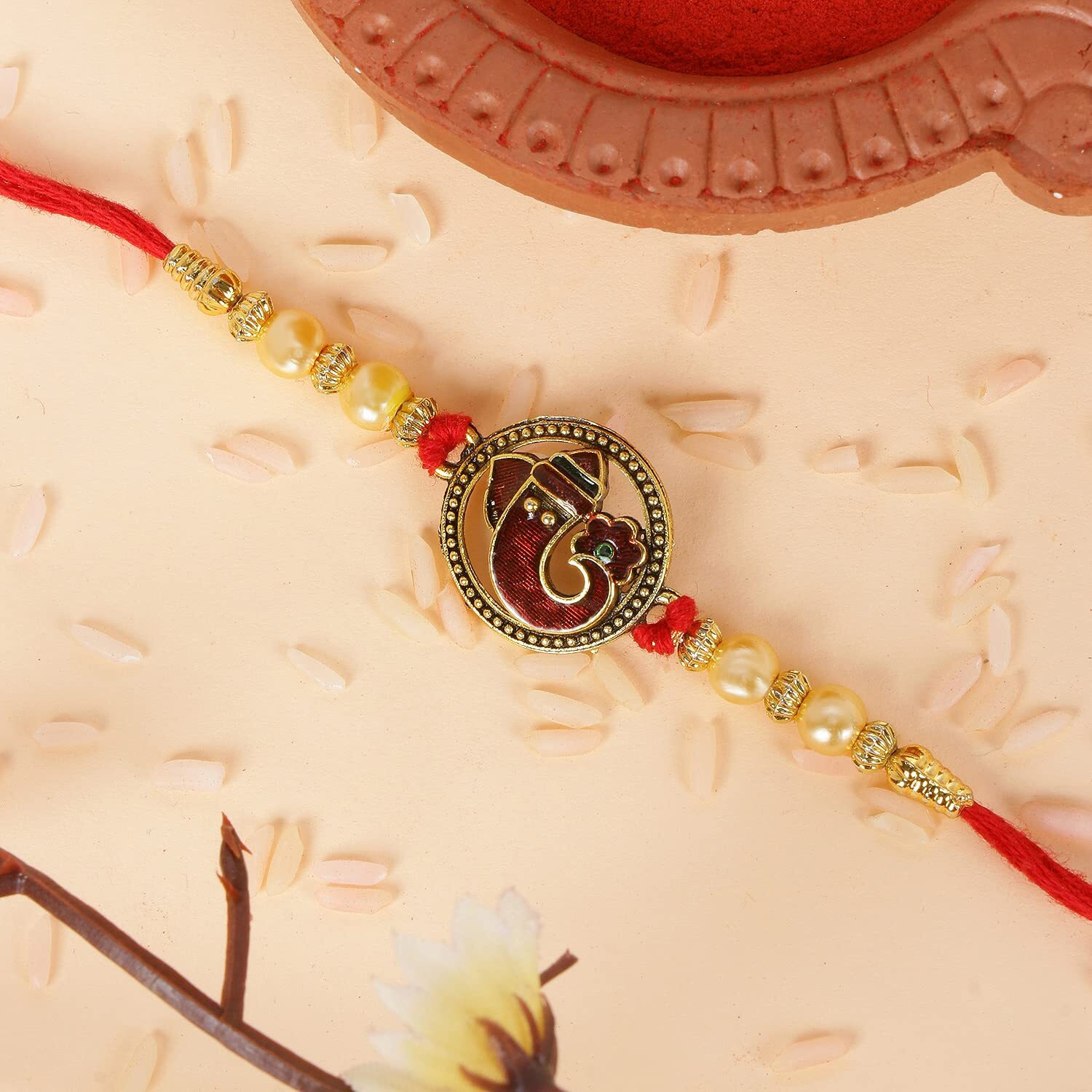 Riddhika Ventures Stunning Gold Plated Designer Brothers Rakhi with Roli Chawal and Greeting Card (G1)