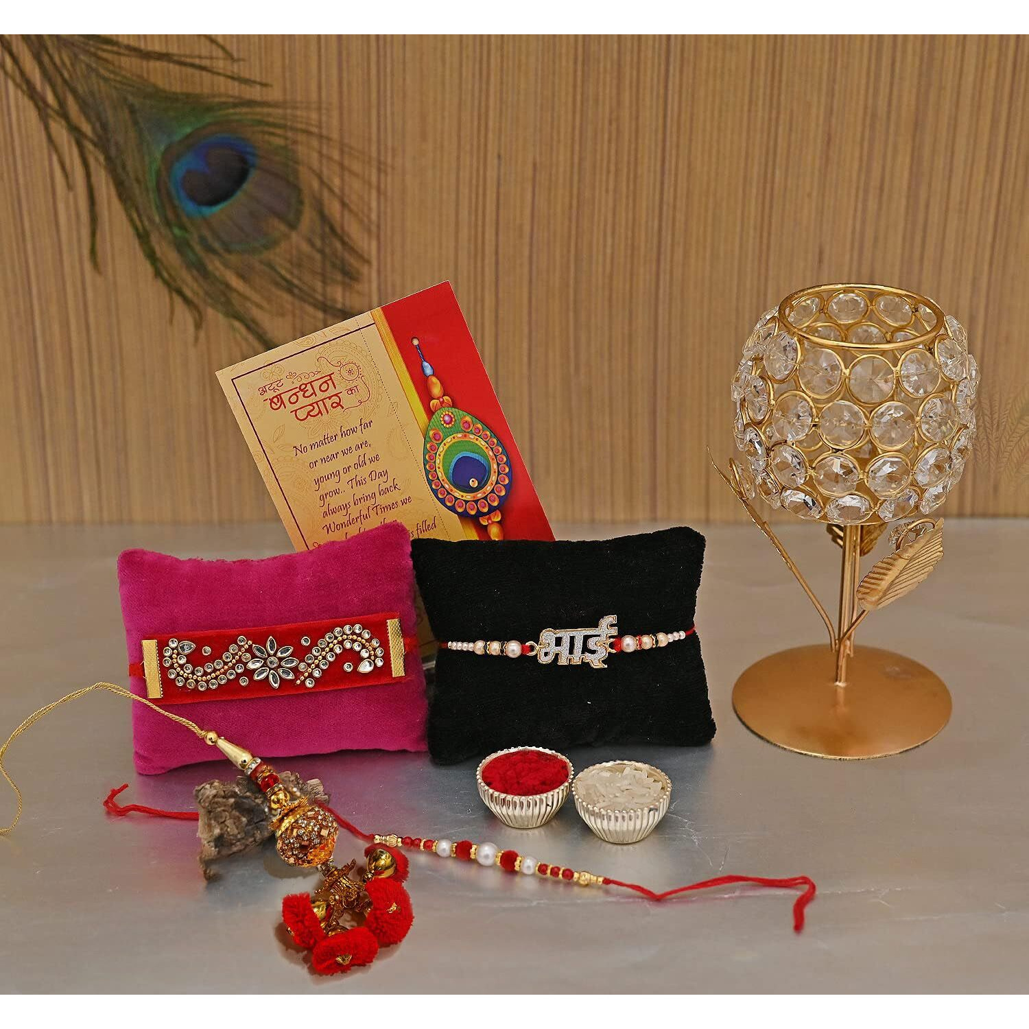 Collectible India Rakhi for Brother and Bhabhi with Gift Combo - Rakhis for Rakshabandhan Sister Kids Bhaiya - Rakhi Gift - Crystal Rose Candle Holder/Dora Rakhi/Bhai Rakhi/Lumba Rakhi/Greeting Card