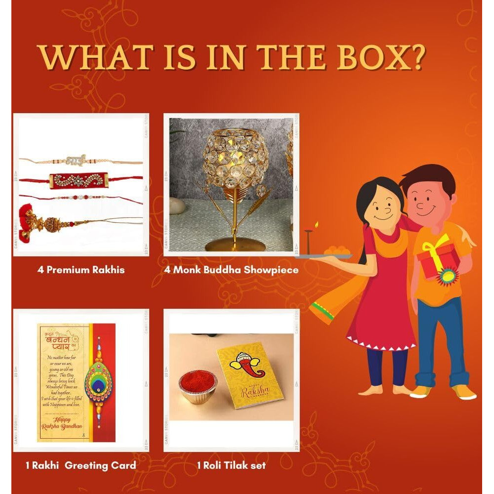 Collectible India Rakhi for Brother and Bhabhi with Gift Combo - Rakhis for Rakshabandhan Sister Kids Bhaiya - Rakhi Gift - Crystal Rose Candle Holder/Dora Rakhi/Bhai Rakhi/Lumba Rakhi/Greeting Card