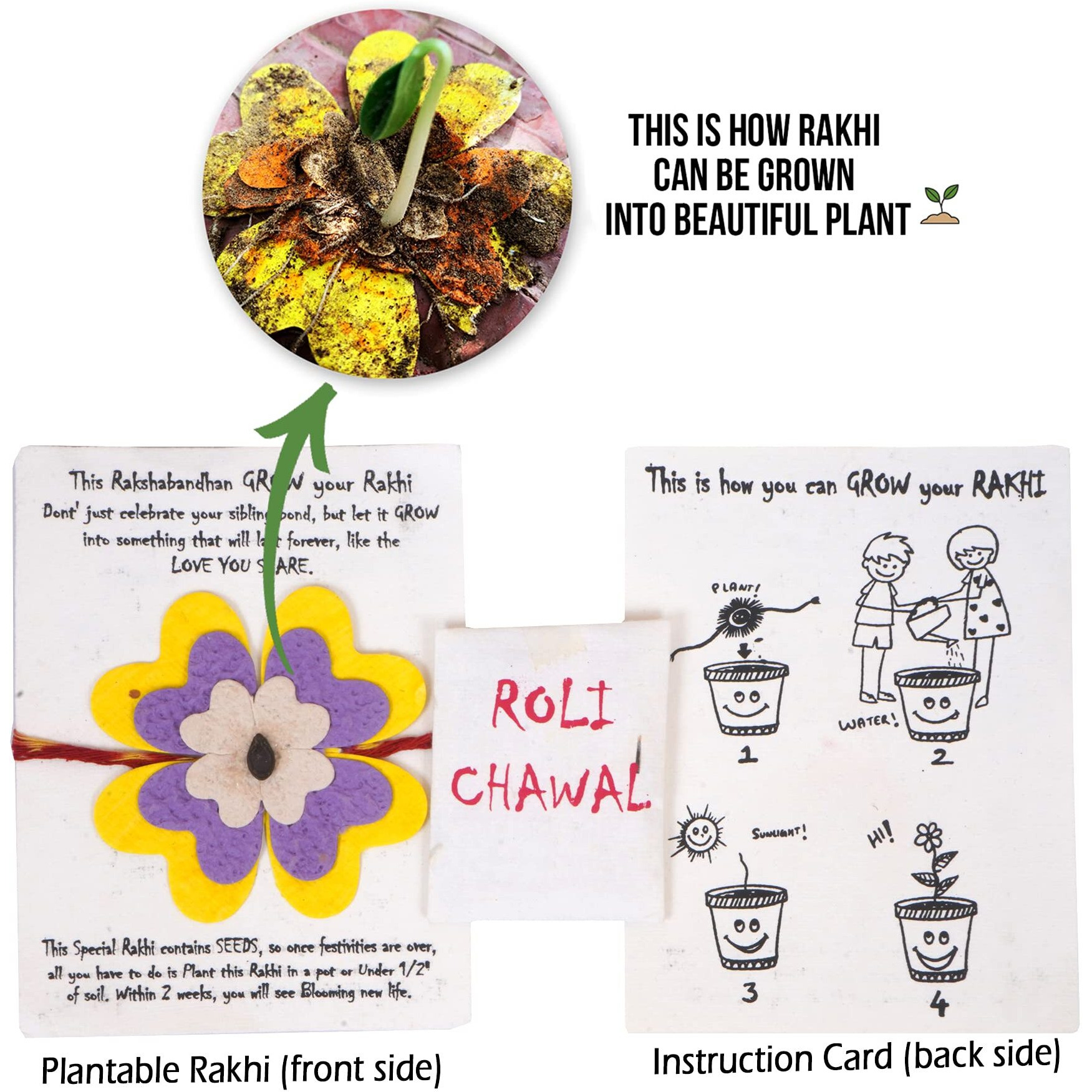 Surprise Someone Organic Plantable Eco Friendly Rakhi Kit in Fabric Potli Along with Small Diary (with Love Doodle) + Plantable Pen + Roli Chawal