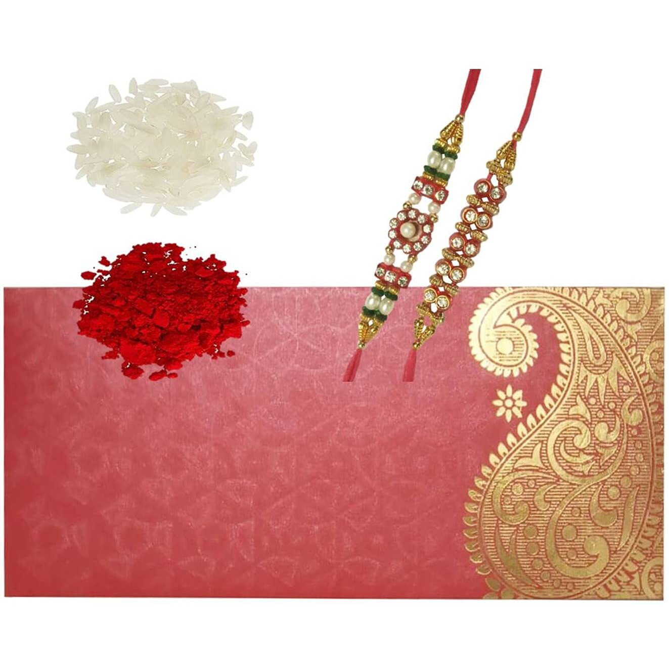 Purpledip Rakshabandhan Set 2 Rakhi Bracelets For Brother in Shagun Envelop With Roli Chawal Tika (rakhi39)
