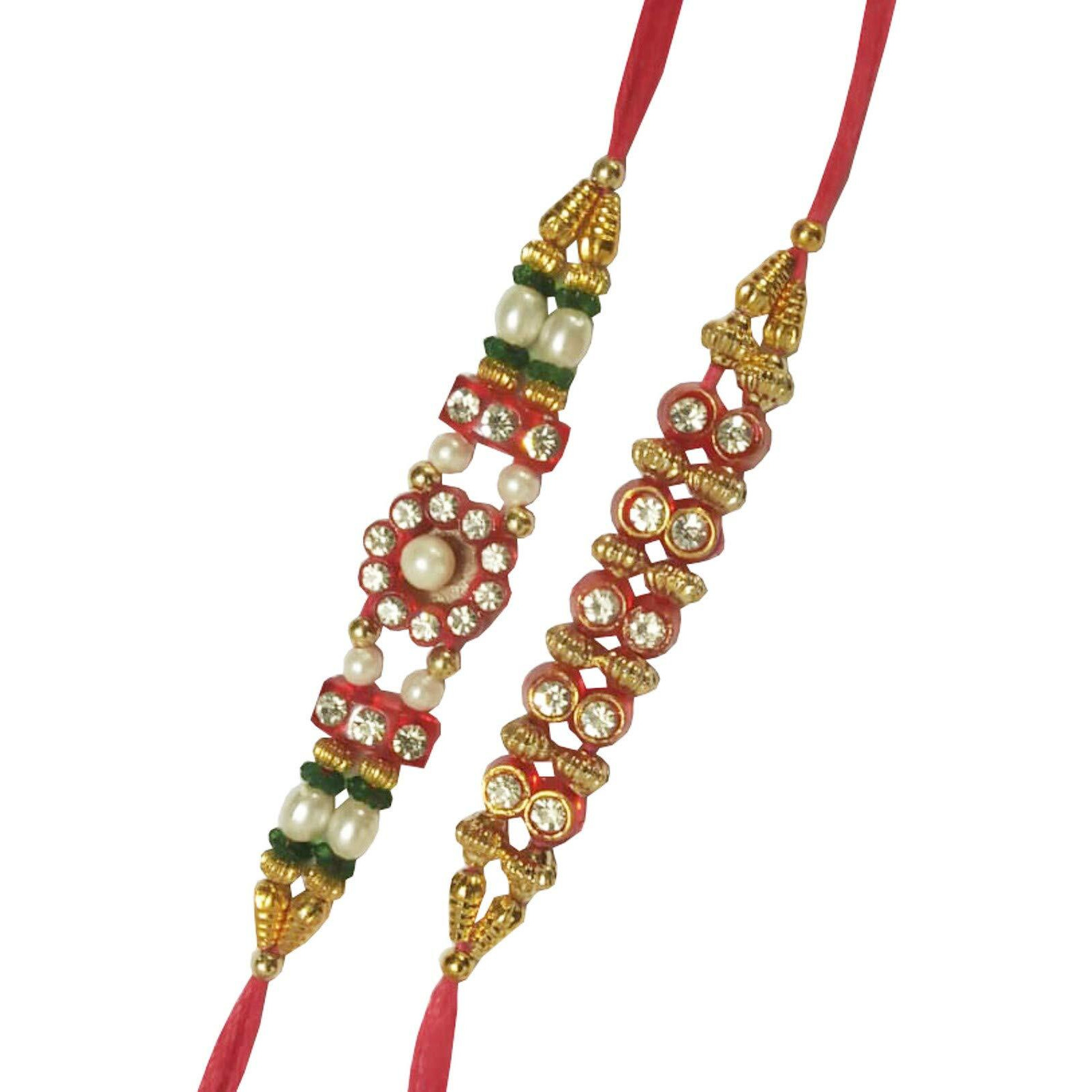 Purpledip Rakshabandhan Set 2 Rakhi Bracelets For Brother in Shagun Envelop With Roli Chawal Tika (rakhi39)