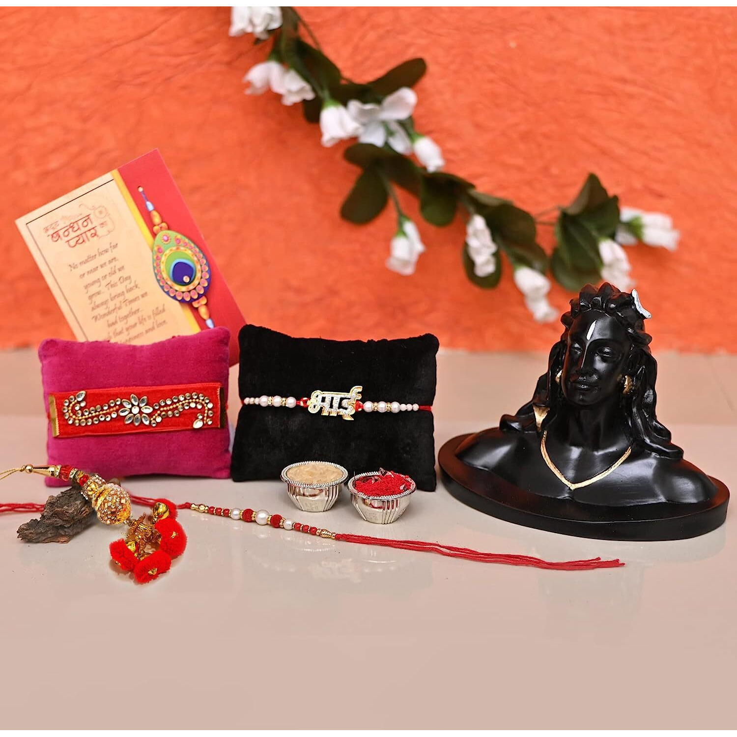 CraftVatika Rakhi Gift Items for Bhaiya brother, Rakhi For Brother and Bhabhi Kids With Gift Adiyogi Shiva Murti Statue,Rakshabandhan gifts for brother