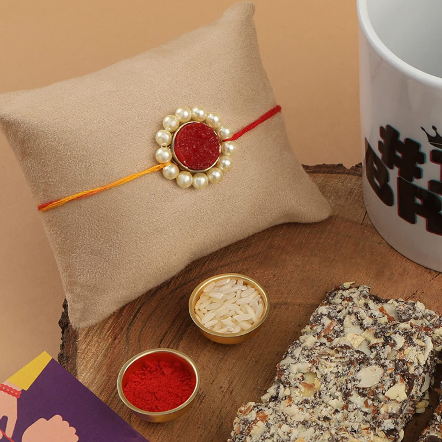 AccessHer Elegant Designer Haldi Kumkum Golden Puja Thali/Rakhi Platter/Tilak Thali with Two Katoris and Ganpati Idol