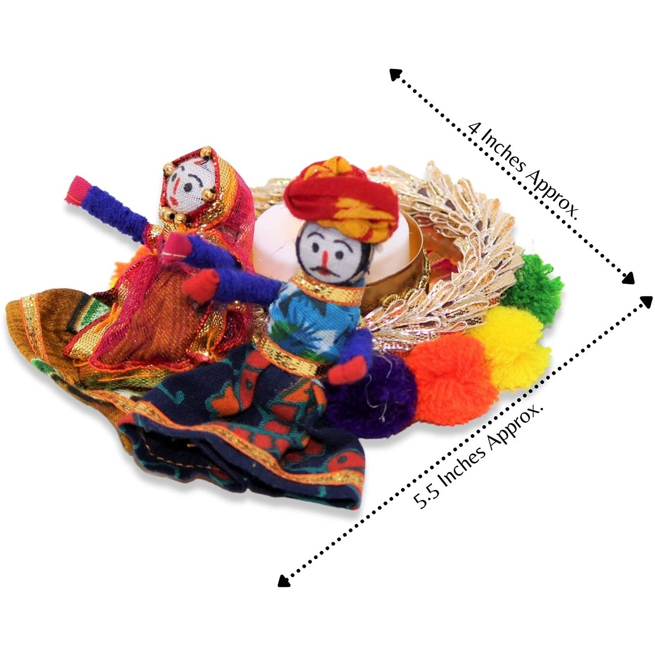 JH Gallery Handmade Recycled Material Puppet Diyas Rajasthani Dolls Tealight/Diya/Diwali Diya/Idol Diyas Holders Gift for Diwali, Home Decor/Temple Decor, Multicolor (Pack of 2)