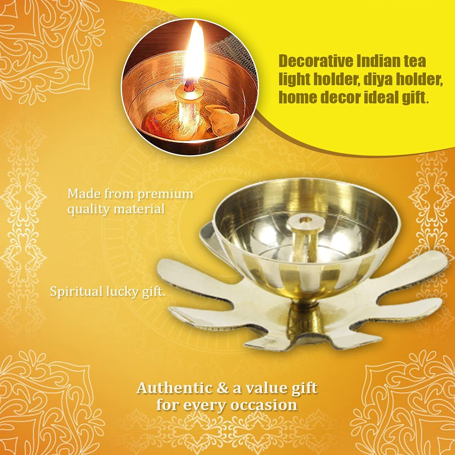 Klassic Decorative Designer Lotus Petal Shaped Akhand Diya for Temple, Home, Festivals, Puja| Kamal Shape Diwali Diya (Medium, Gold)
