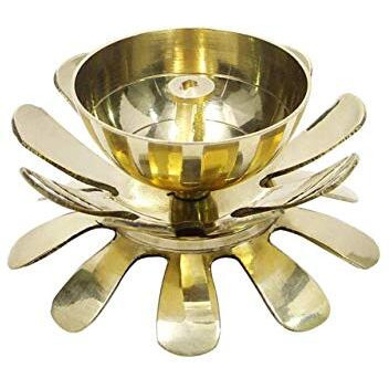 Klassic Decorative Two-Layered Lotus Petal Shaped Akhand Diya for Temple, Home, Festivals, Puja | Kamal Shape Diwali Diya (Medium, Gold)