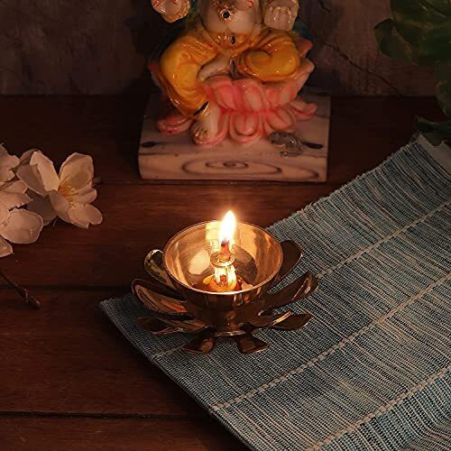 Klassic Decorative Two-Layered Lotus Petal Shaped Akhand Diya for Temple, Home, Festivals, Puja | Kamal Shape Diwali Diya (Medium, Gold)