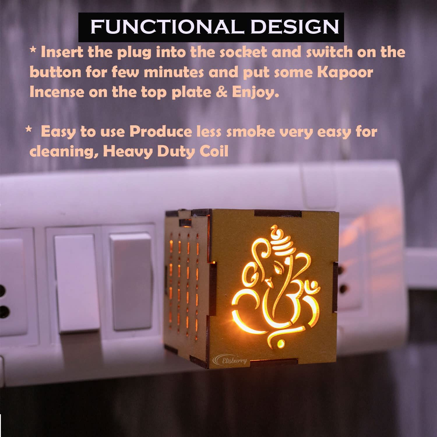 ELISBURRY Electric Kapoor dani Electrical Machine/Incense/Kapur Dani/Kapoor dani Diya/Dhoop Dani/Aroma Oil Burner/Camphor Diffuser Steel for Puja,Mosquito,Home (ganesh)
