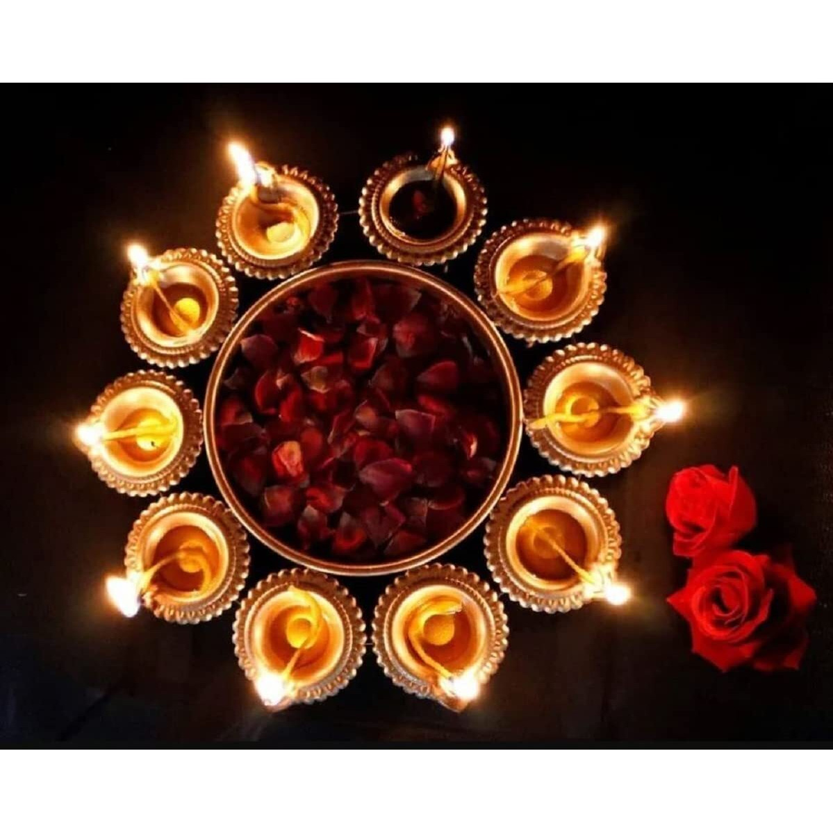 Furnish Craft Diya Shape Flower Decorative Urli Bowl for Home Floating Flowers & Tea Light Candles Home,Office &Table Decor| Diwali Decoration Items, Metal, Gold (10 Inches)