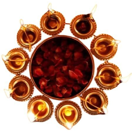 Furnish Craft Diya Shape Flower Decorative Urli Bowl for Home Floating Flowers & Tea Light Candles Home,Office &Table Decor| Diwali Decoration Items, Metal, Gold (12 Inches)