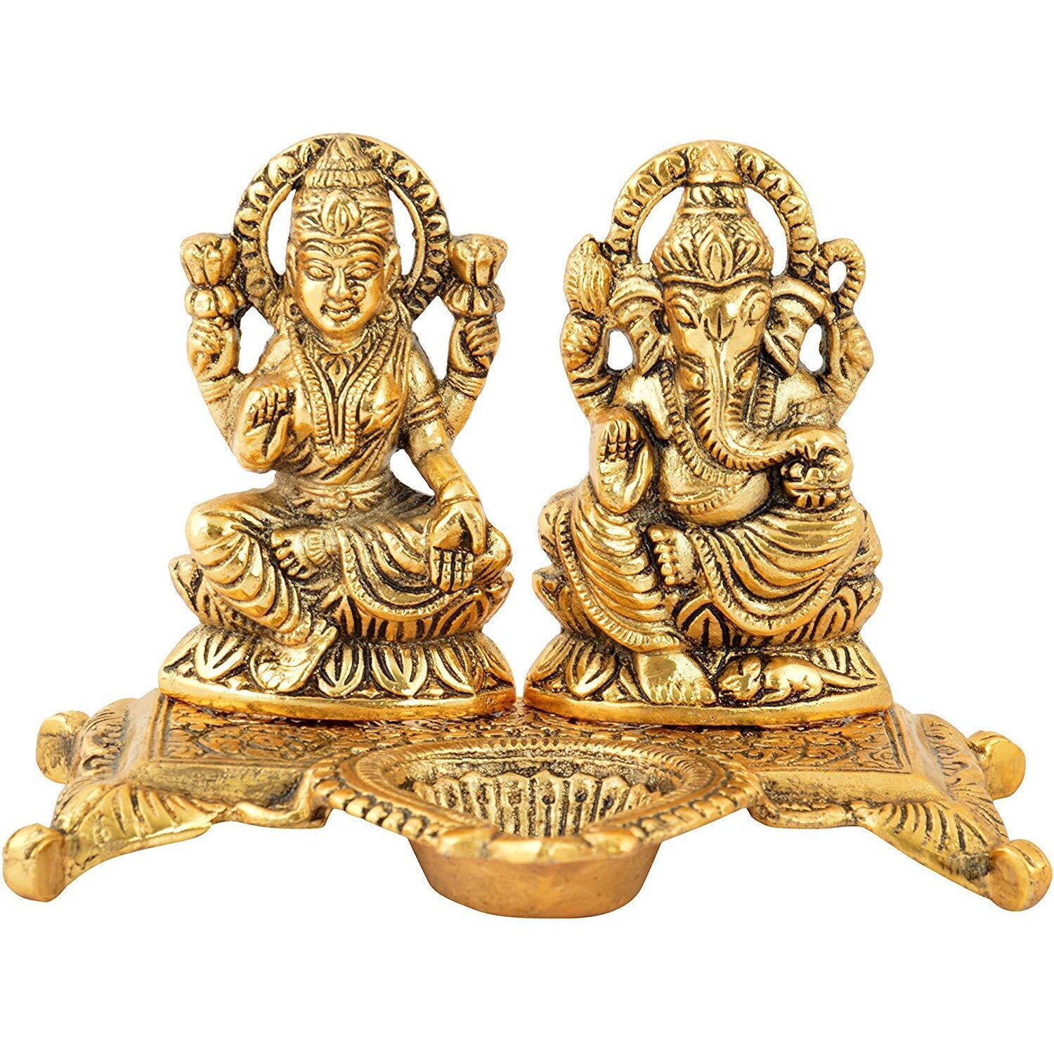 CHHARIYA CRAFTS Metal Laxmi Ganesh Idol with Diya and Kumkum Box Kissing Duck for Pooja Home and Office Combo Offer for Diwali Gift (Diwali Offer, Standard)