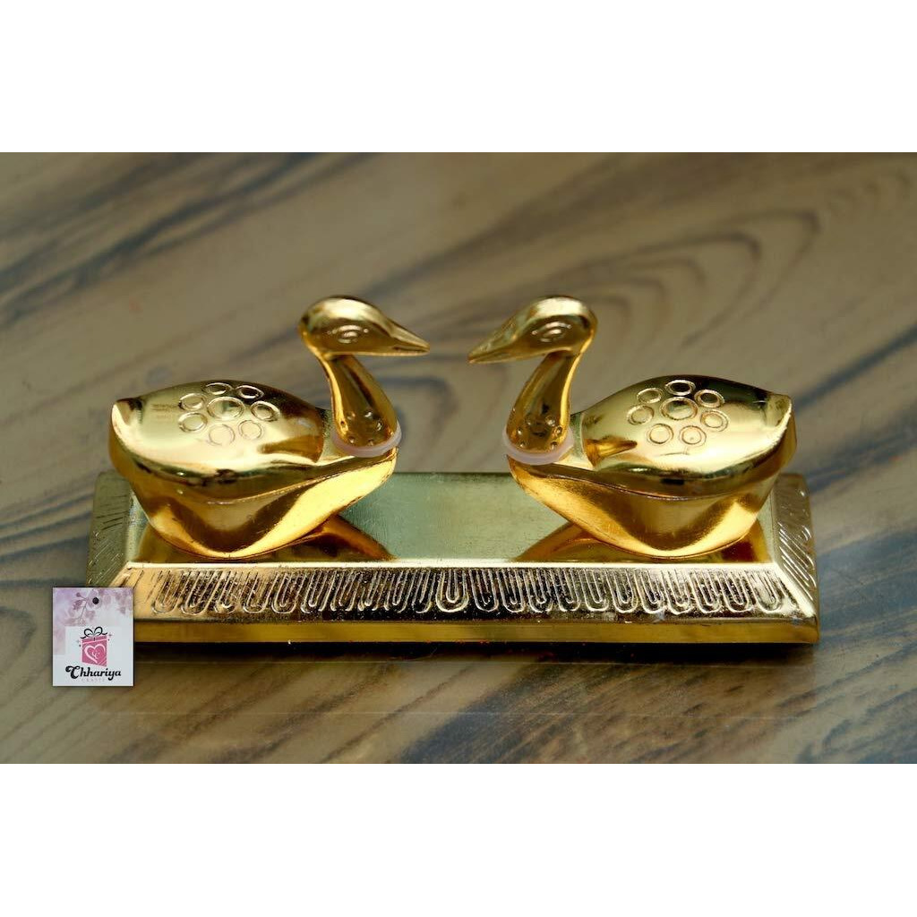 CHHARIYA CRAFTS Metal Laxmi Ganesh Idol with Diya and Kumkum Box Kissing Duck for Pooja Home and Office Combo Offer for Diwali Gift (Diwali Offer, Standard)
