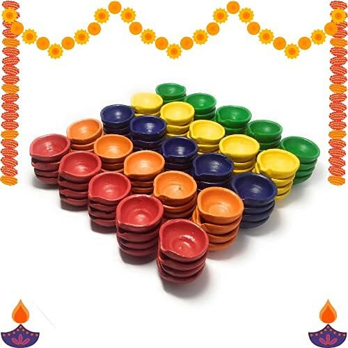 Indian Karigar Diya for Diwali Decoration Items for Home Decor 50 Colourful Clay Diya Decorative Diyas for Diwali Festival Diwali Diyas for Decoration (Diya for Diwali)