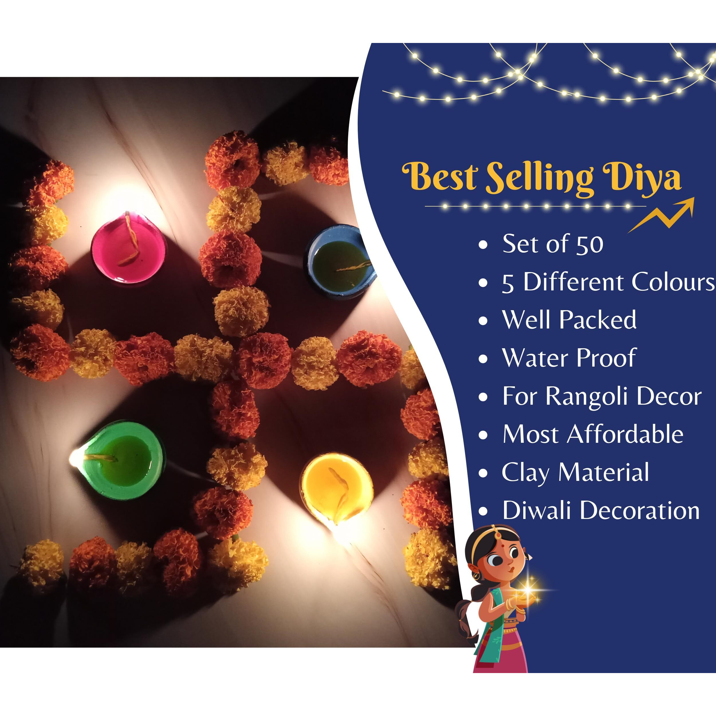 Indian Karigar Diya for Diwali Decoration Items for Home Decor 50 Colourful Clay Diya Decorative Diyas for Diwali Festival Diwali Diyas for Decoration (Diya for Diwali)