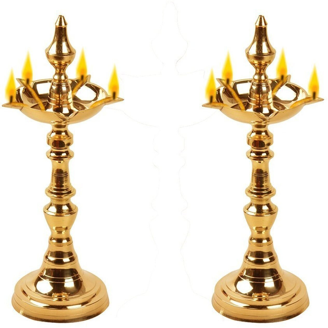 Denique Brass Traditional Kerala Oil/Ghee Diya, Deepak, Lamp Long Diyas for Home, Pooja Room, Pancharti | Panchmukhi Pital Diya, Decoration, Aarti, Diwali Height 19 C.M(PACK of 2)