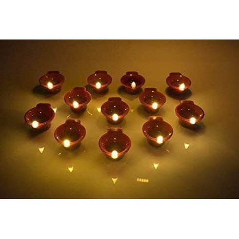 SHASHIKIRAN Water Sensor Led Diyas Candle with Water Sensing Technology E-Diya, Warm Orange Ambient Lights, Battery Operated Led Candles for Home Decor, Festivals Decoration (Set of 24)