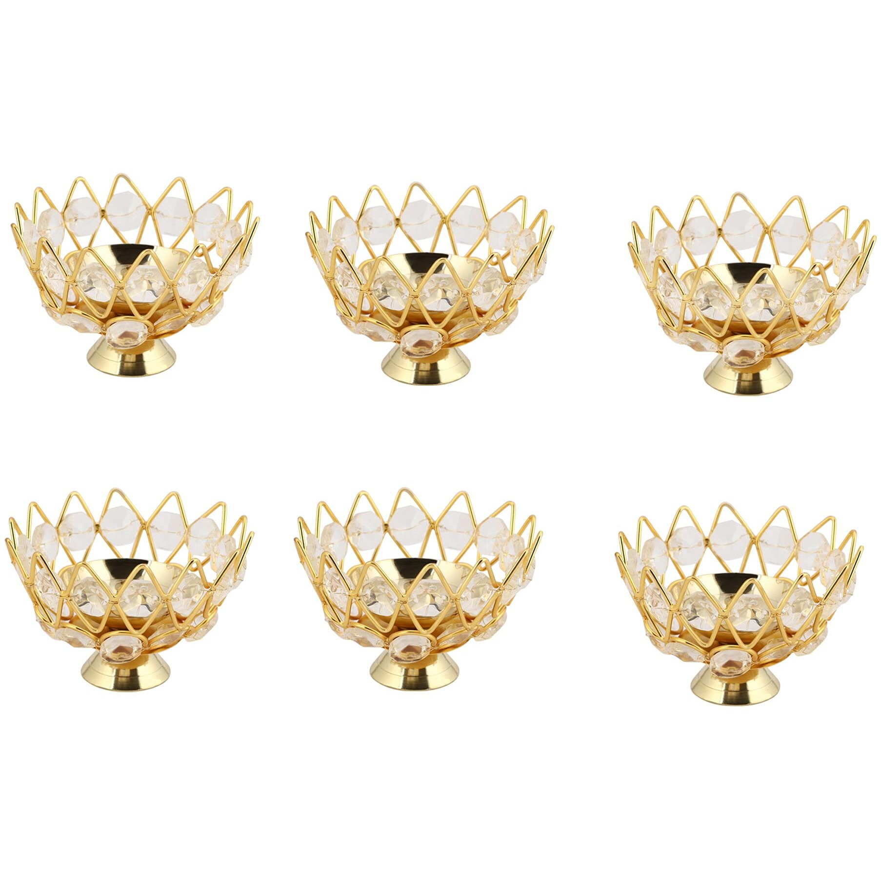 Decorative India Decor Metal Crystal Lotus Shape Brass Bowl Diya or Pital Jyot Diva or Pooja Deepak or Table Diaa - Unique Design, Home Decorative Oil Lamp for Puja (Pack of 12)