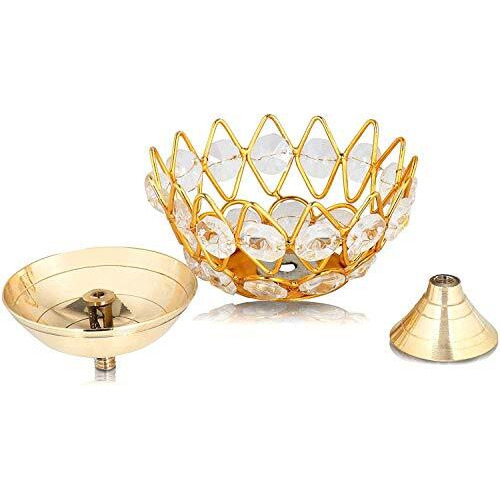 Decorative India Decor Metal Crystal Lotus Shape Brass Bowl Diya or Pital Jyot Diva or Pooja Deepak or Table Diaa - Unique Design, Home Decorative Oil Lamp for Puja (Pack of 6)