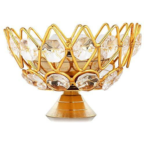 Decorative India Decor Metal Crystal Lotus Shape Brass Bowl Diya or Pital Jyot Diva or Pooja Deepak or Table Diaa - Unique Design, Home Decorative Oil Lamp for Puja (Pack of 6)