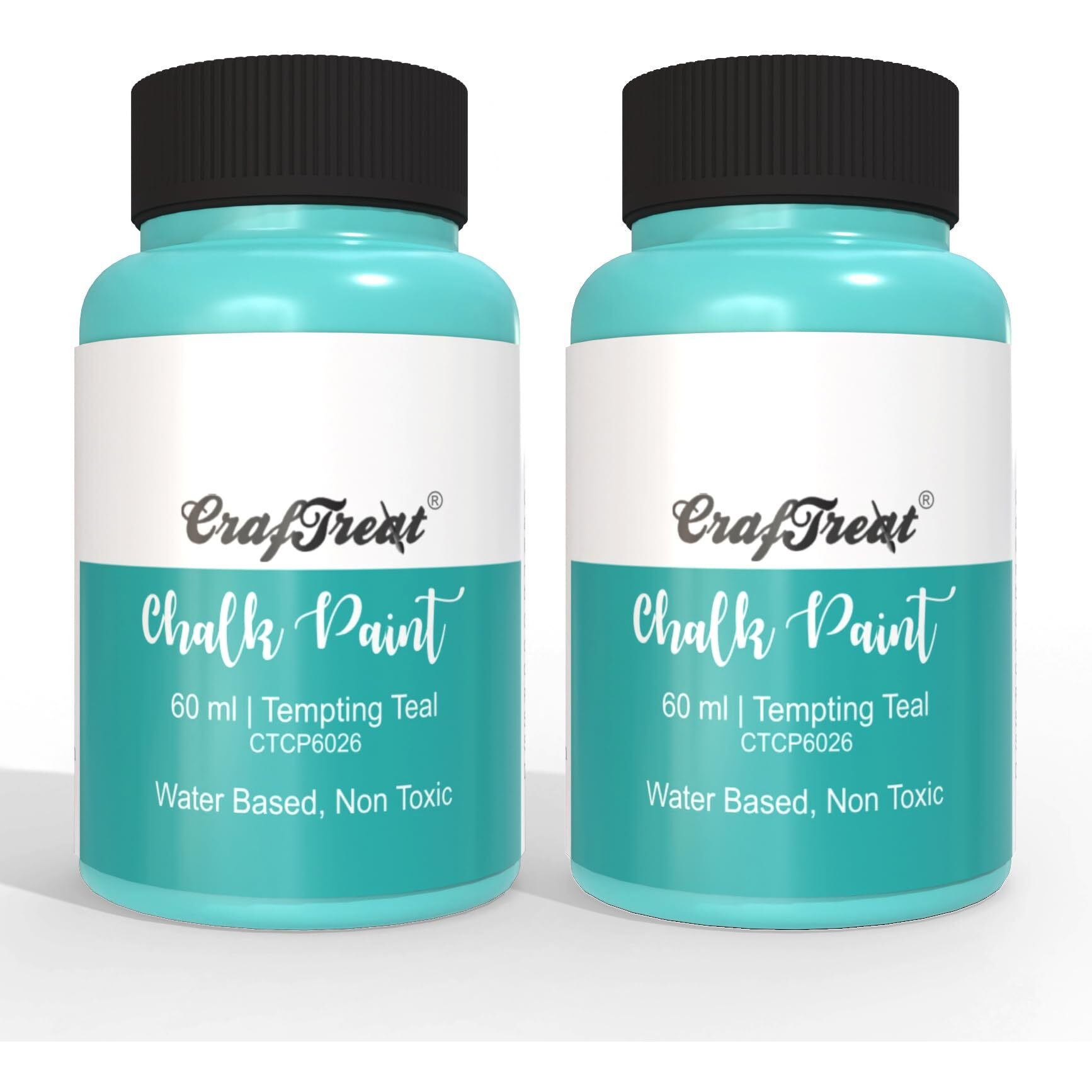 CrafTreat Tempting Teal - Multisurface Chalk Paint for Wood Furniture, Wall, Home Decor, Glass, DIY Craft - Matte Acrylic Multi Surface Paint - 60ml Each | Pack of 2