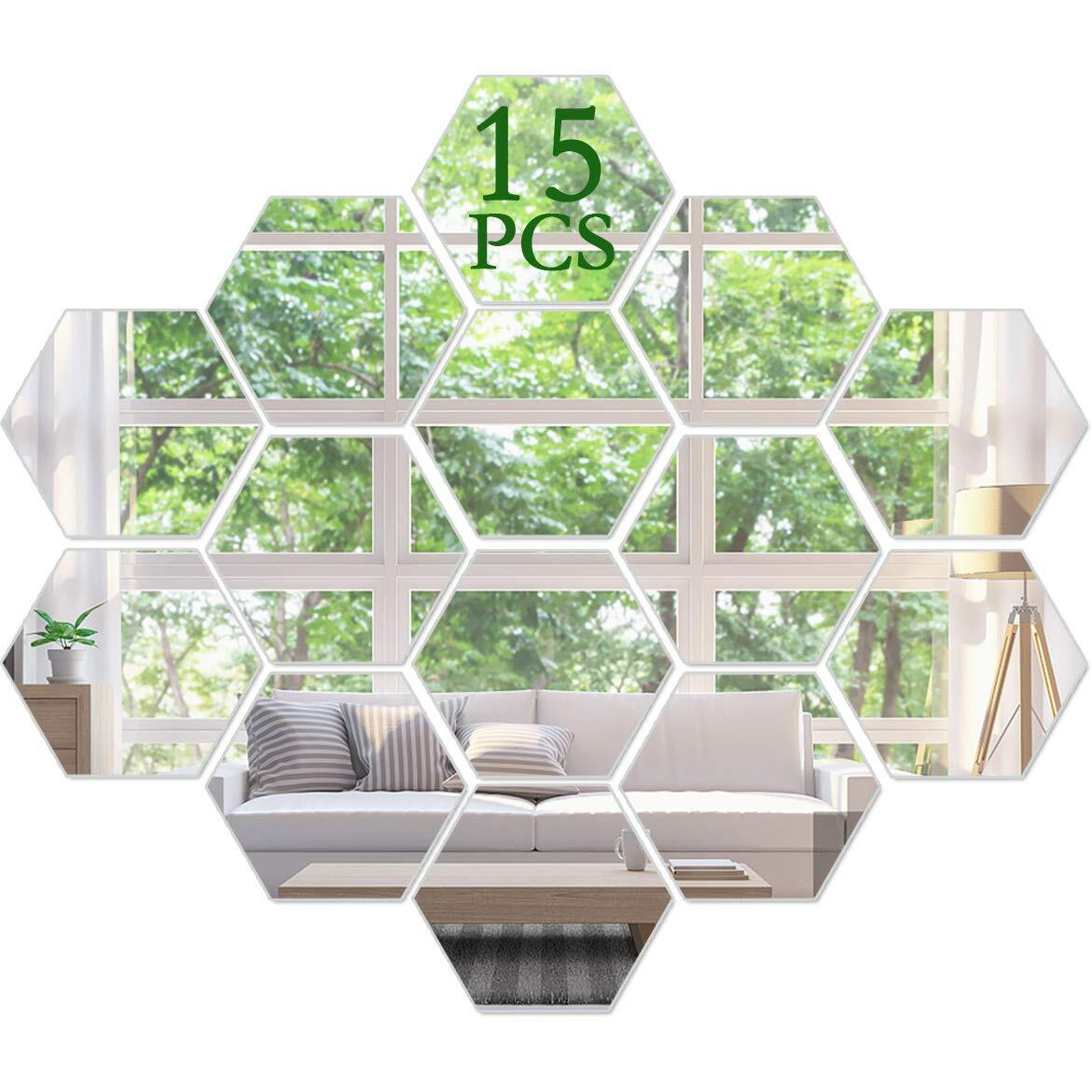 KimDaro Removable Acrylic Mirror Setting Wall Sticker Decal DIY Modern Decoration for Home Living Room Bedroom Decor (15 Pcs)
