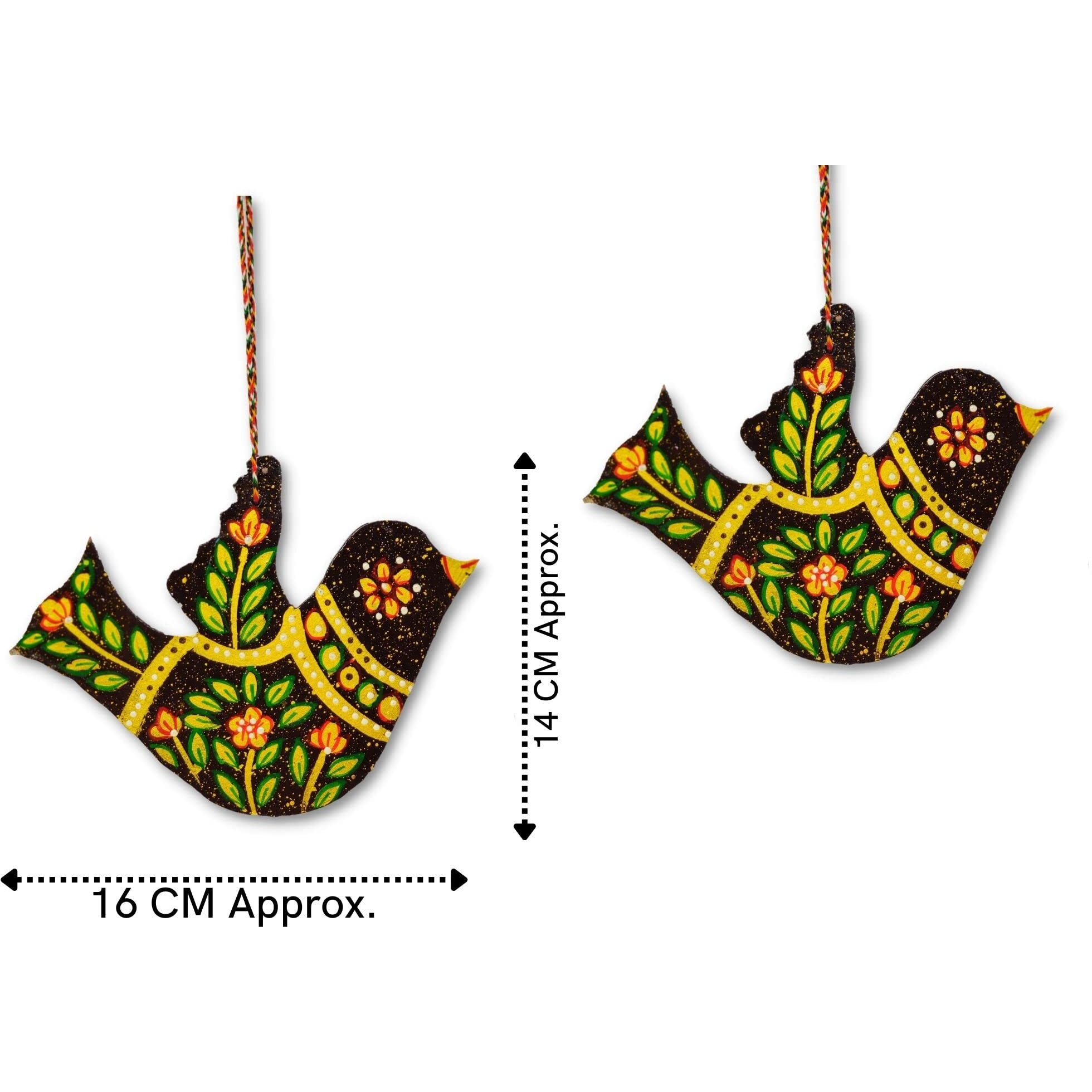 JH Gallery Handcrafted and Emboss Painted Colorful Wooden Birds Hangings for Home Decoration & Garden Decorative Showpiece for Home Decor (Pack of 2)