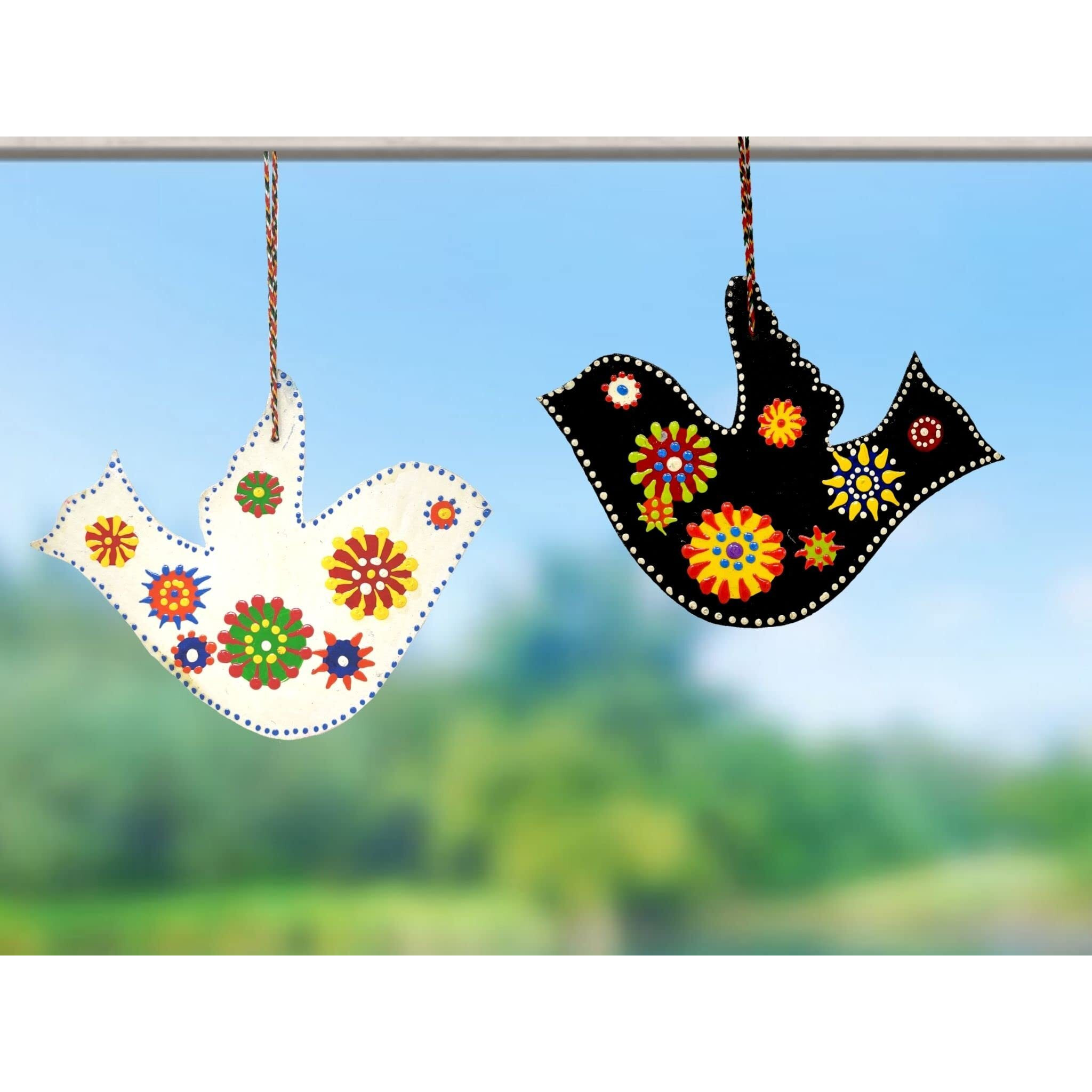 JH Gallery Handcrafted And Emboss Painted Colorful Wooden Birds Hangings For Home Decoration & Garden Decorative Showpiece For Home Decor (Pack of 2)