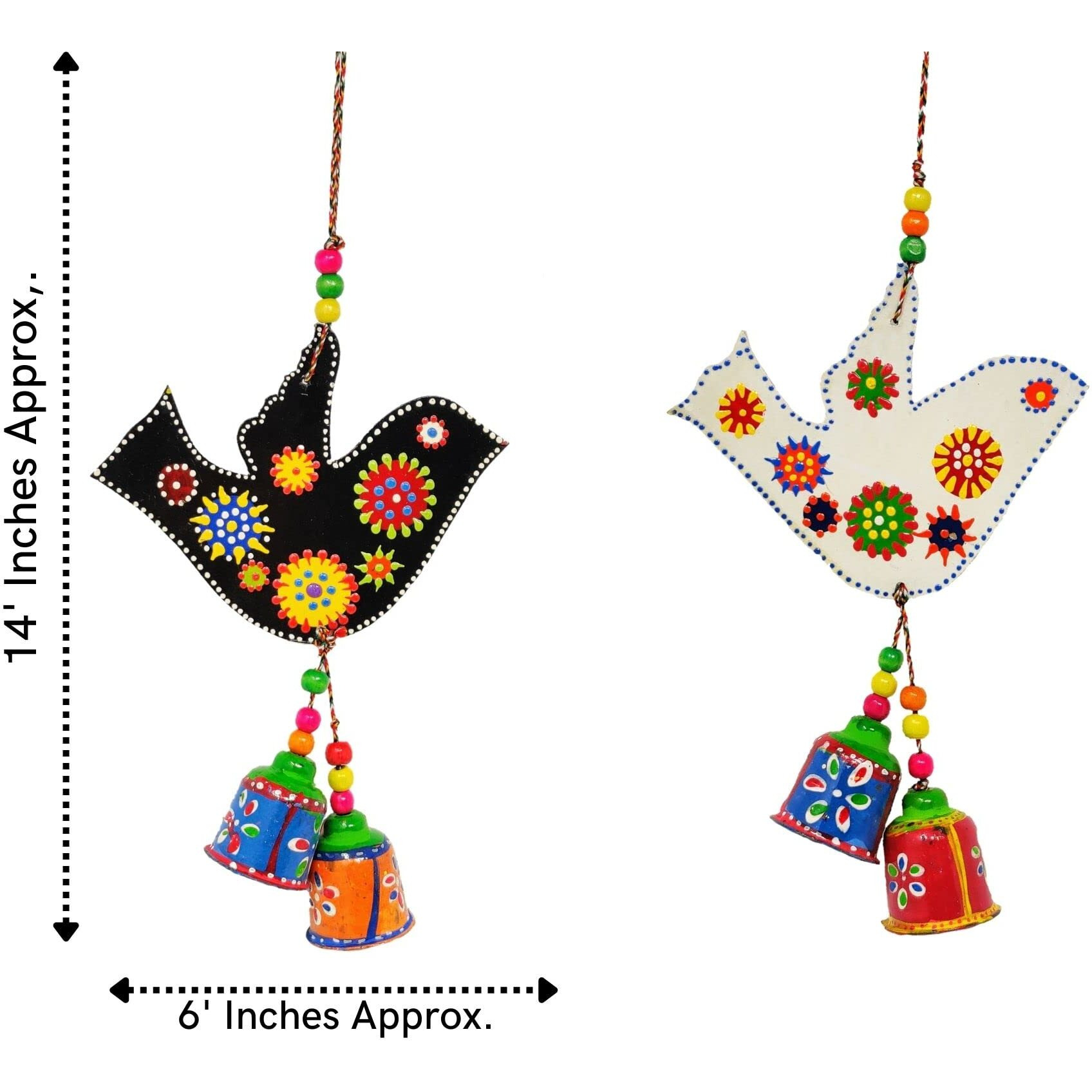 JH Gallery Handcrafted and Emboss Painted Colorful Wooden Birds Hangings for Wall/Garden Decor, Multicolor, (Pack of 1 Pair)