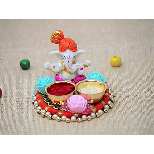 JH Gallery Lord Ganesh Chandan Roli Kumkum Chawal Holder Home Decorative Items Chopda for Pooja and Gift Purpose (Pack of 1)