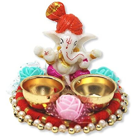 JH Gallery Lord Ganesh Chandan Roli Kumkum Chawal Holder Home Decorative Items Chopda for Pooja and Gift Purpose (Pack of 1)