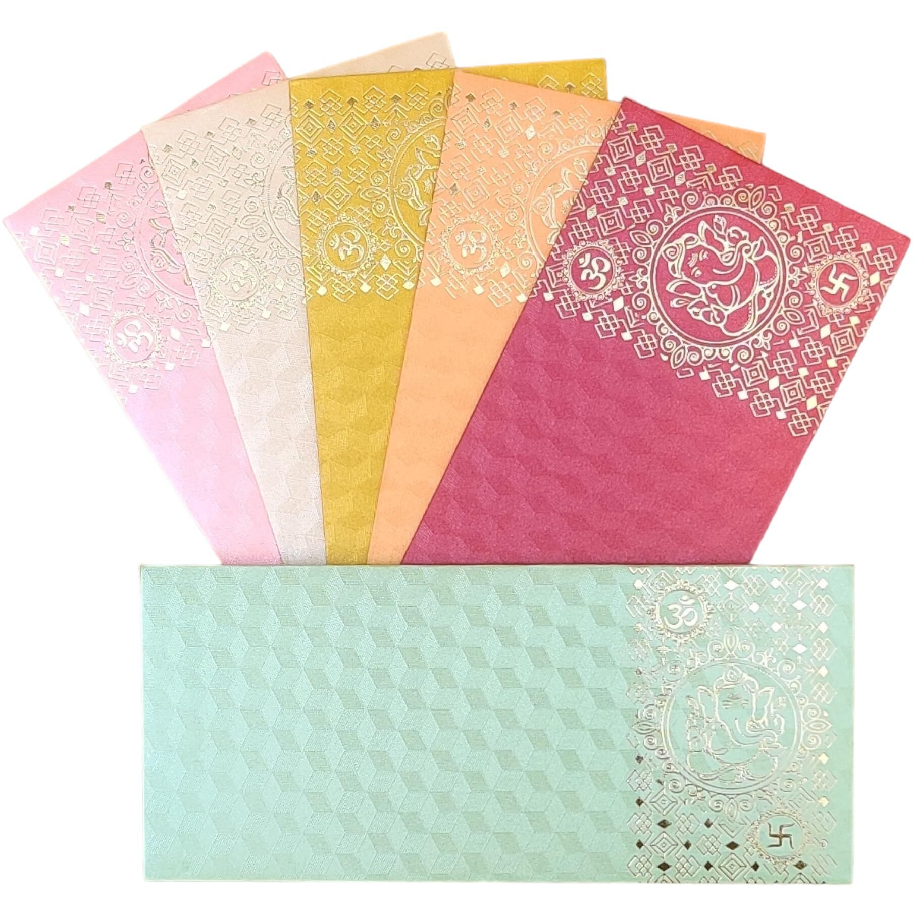 Jhintemetic - Pack of 25 Matellic 5 Colours of 5 Each Randomly Picked Colourful Designer Shagun Lifafa/Money Gift Envelope with Lattice Ganpati for Gifting Money on any occasion