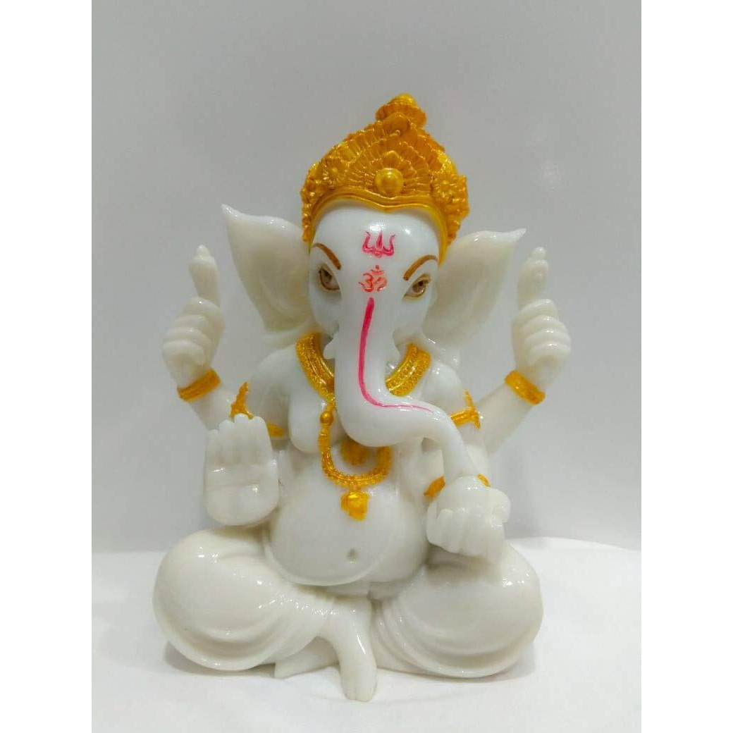 NIRAJ ART Beautifully Design and Handcraft God Ganpati Ji Marble Murti for Home Temple Decor (White, Standard)