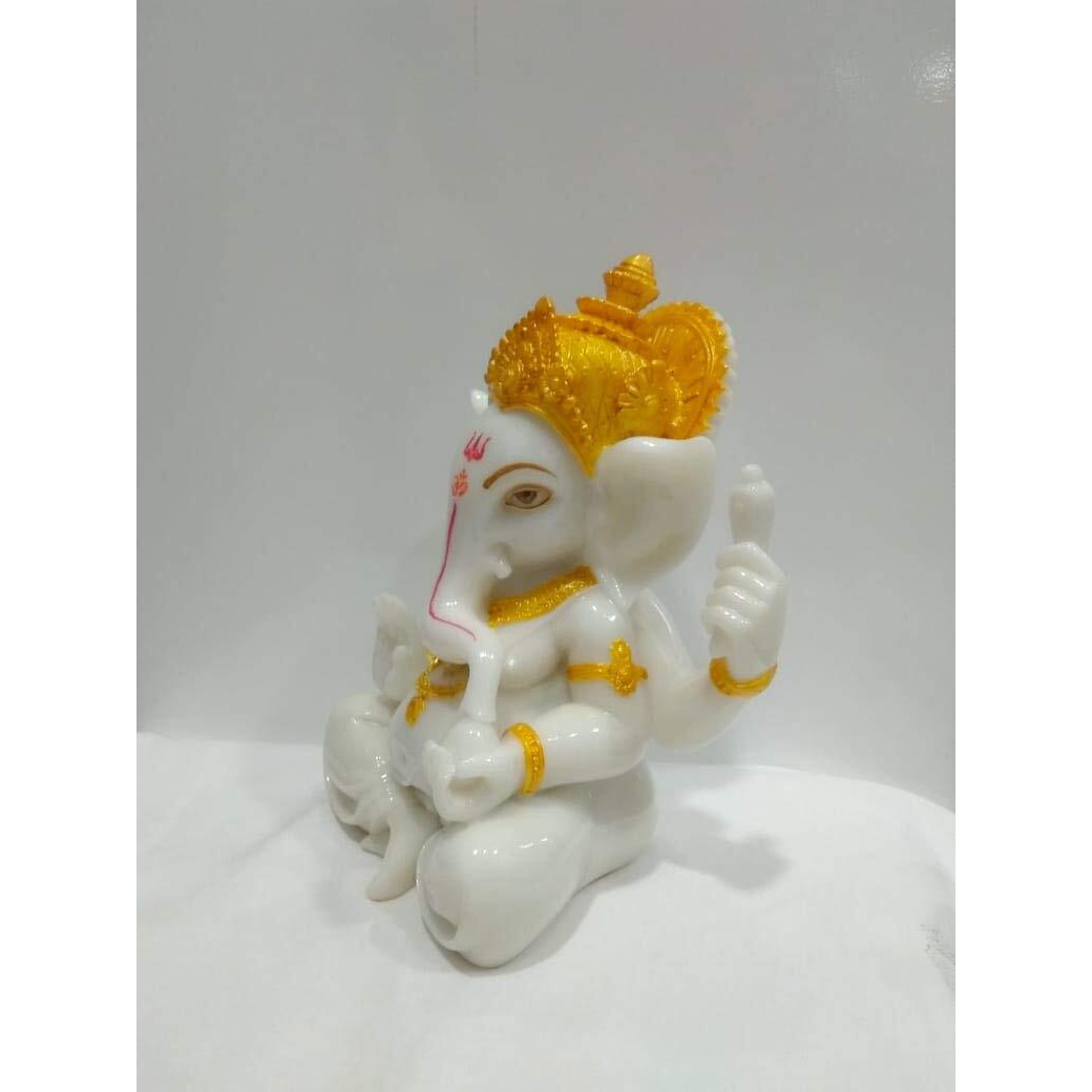 NIRAJ ART Beautifully Design and Handcraft God Ganpati Ji Marble Murti for Home Temple Decor (White, Standard)