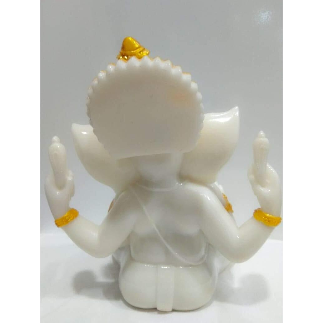 NIRAJ ART Beautifully Design and Handcraft God Ganpati Ji Marble Murti for Home Temple Decor (White, Standard)