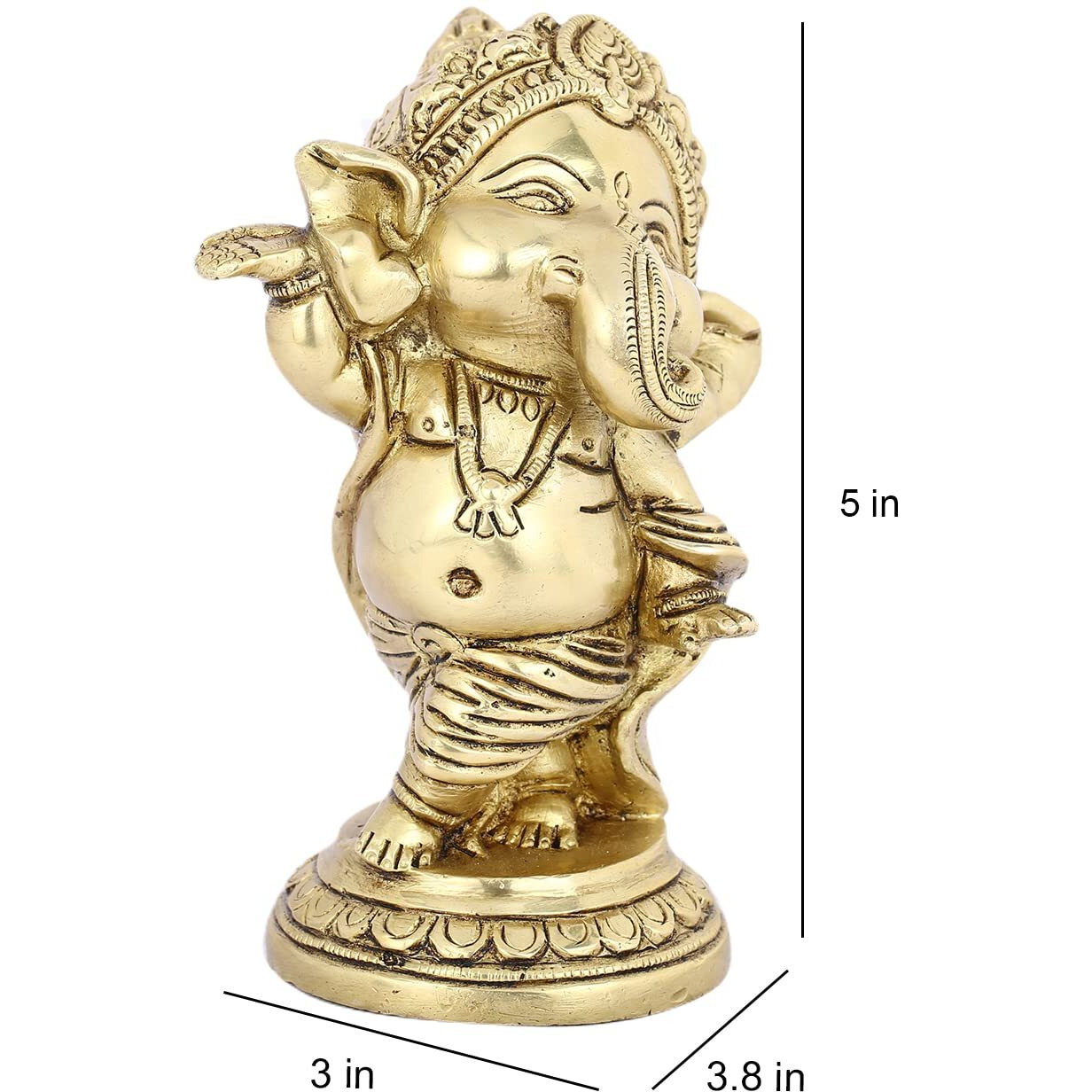 Collectible India Brass Ganpati Idol Sculpture, 5 x 3.8, Golden (Model Number GBS195)