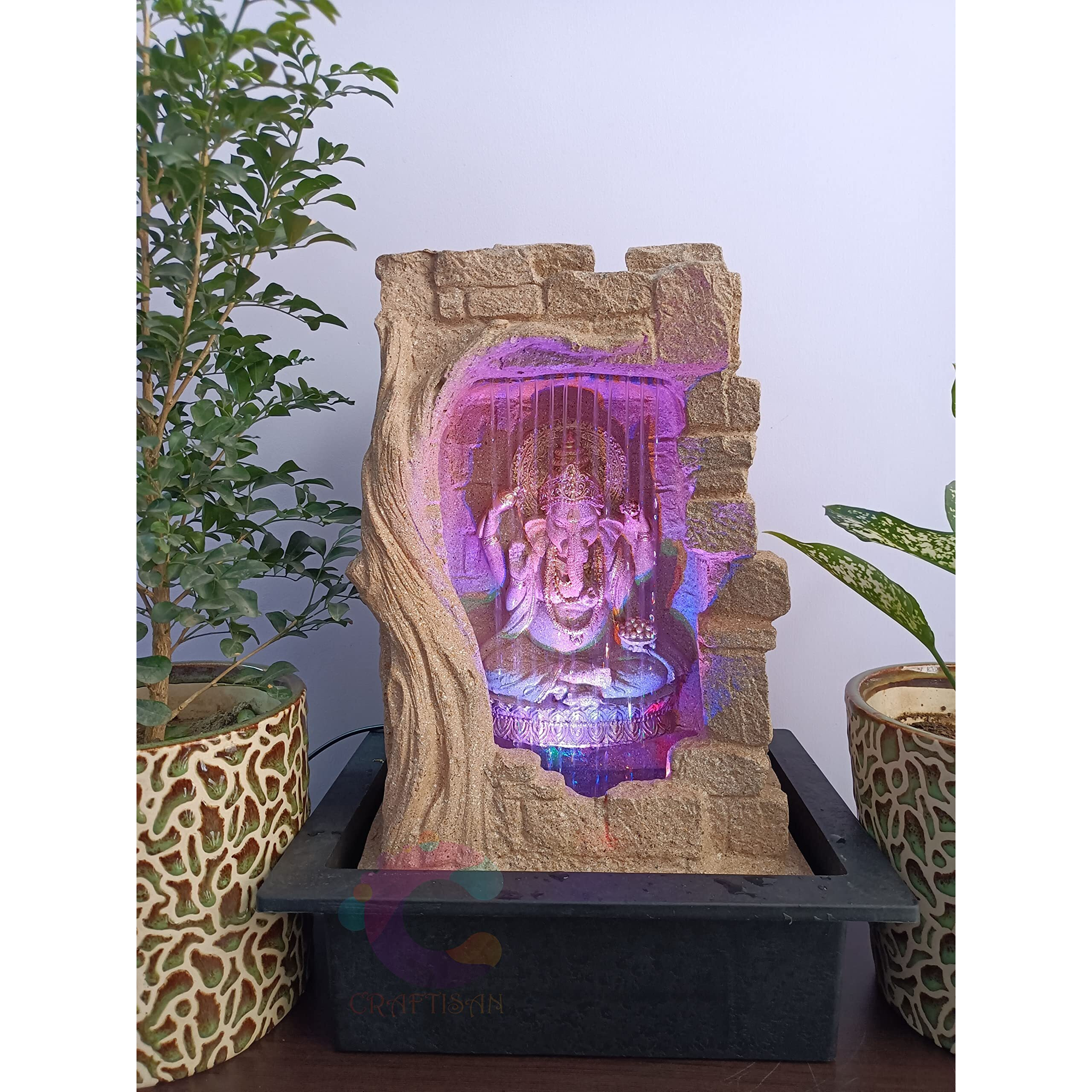 Craftisan Decorative Water Fountain for Home Dcor, Office, Indoor & Outdoor, Garden, Puja Room, Vaastu, Reception, Spa, Gifting. (Yellow Ganesh)
