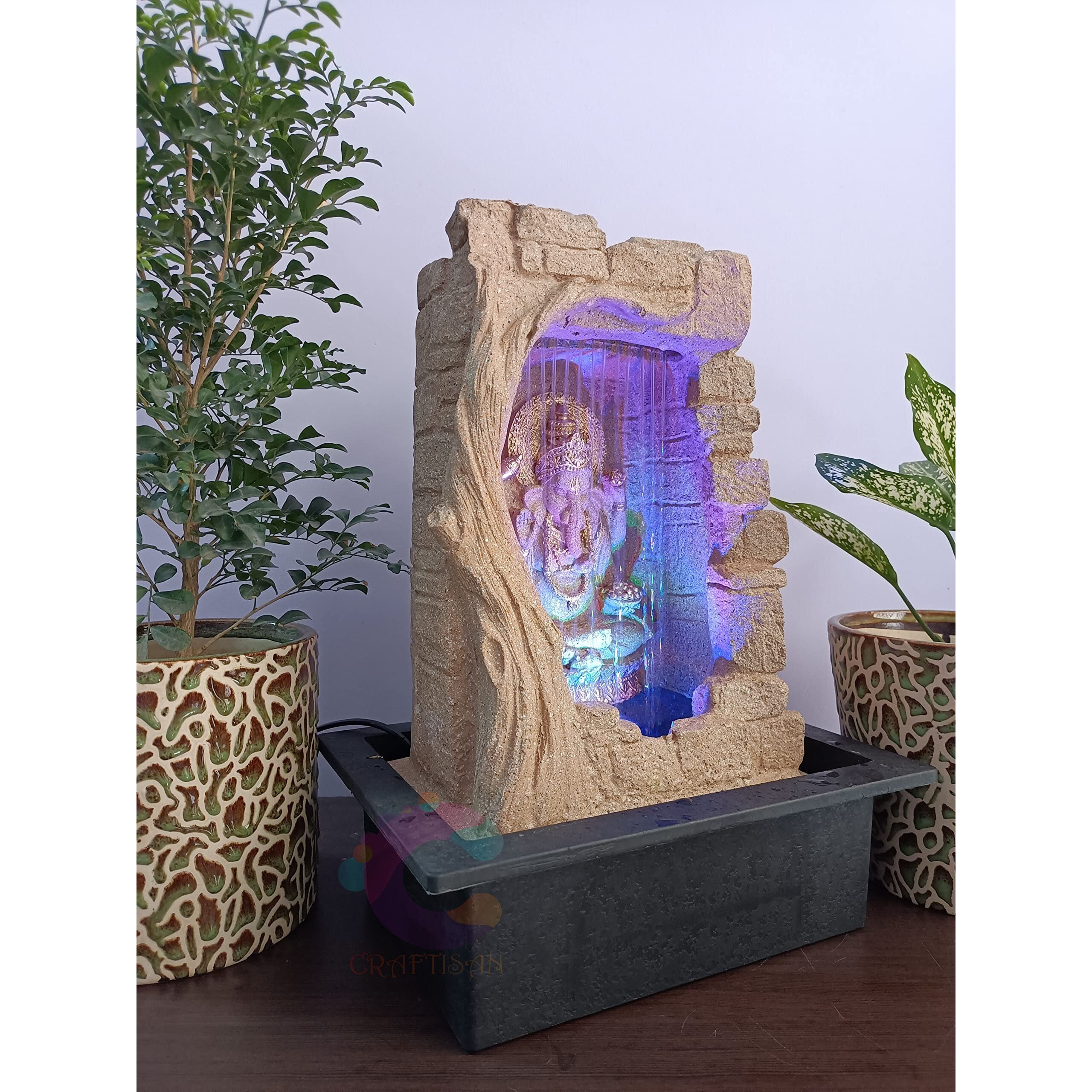 Craftisan Decorative Water Fountain for Home Dcor, Office, Indoor & Outdoor, Garden, Puja Room, Vaastu, Reception, Spa, Gifting. (Yellow Ganesh)