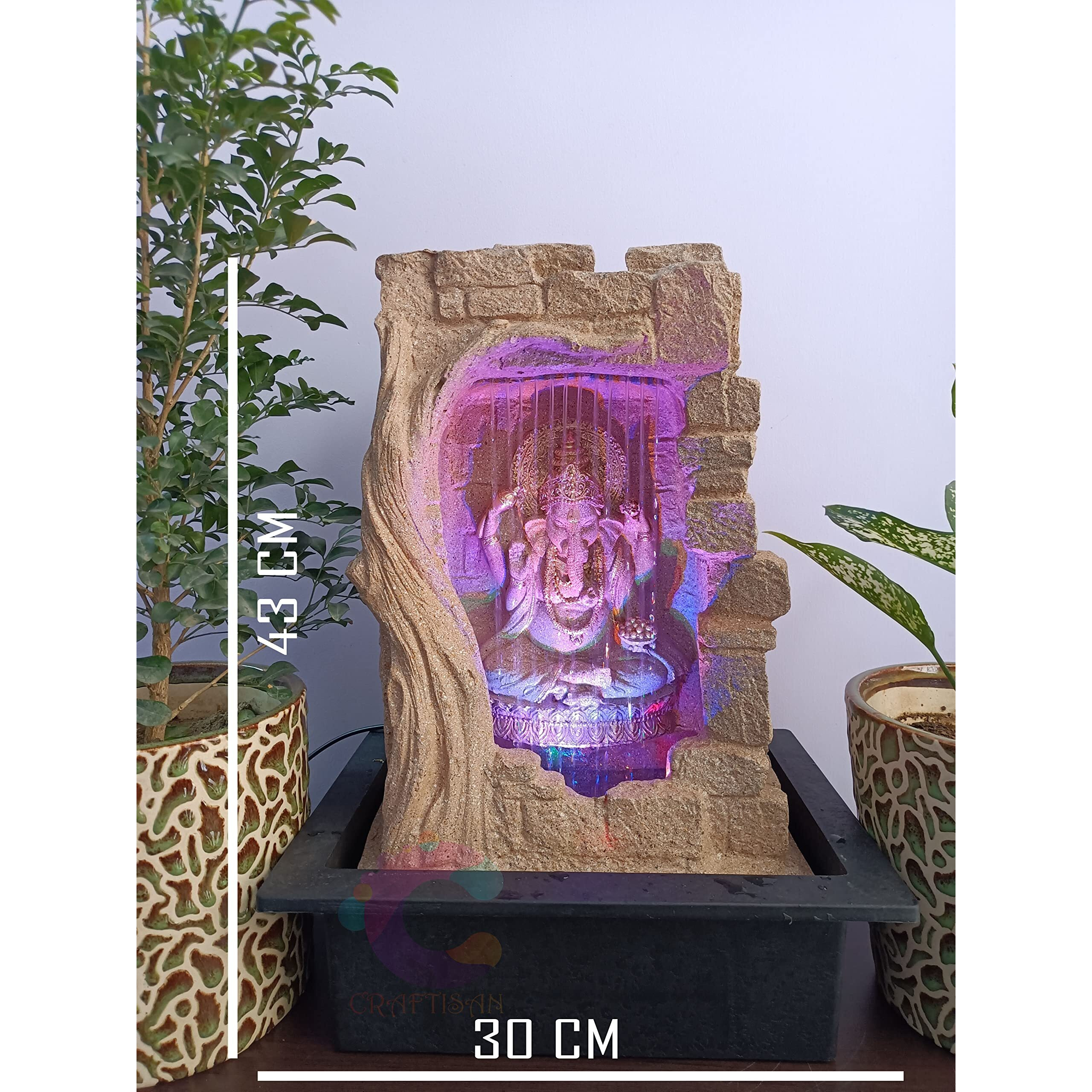 Craftisan Decorative Water Fountain for Home Dcor, Office, Indoor & Outdoor, Garden, Puja Room, Vaastu, Reception, Spa, Gifting. (Yellow Ganesh)
