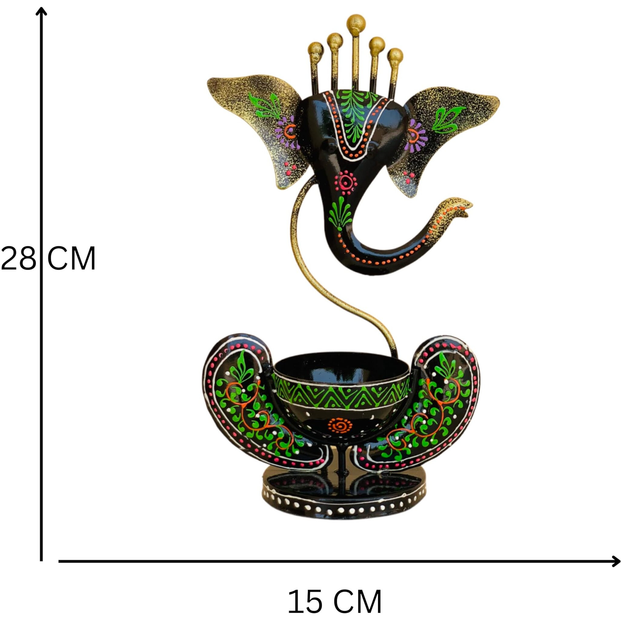 Vipron Iron T Light Ganesh Candle Holder showpiece candle stand Living room Home Decor (Black)