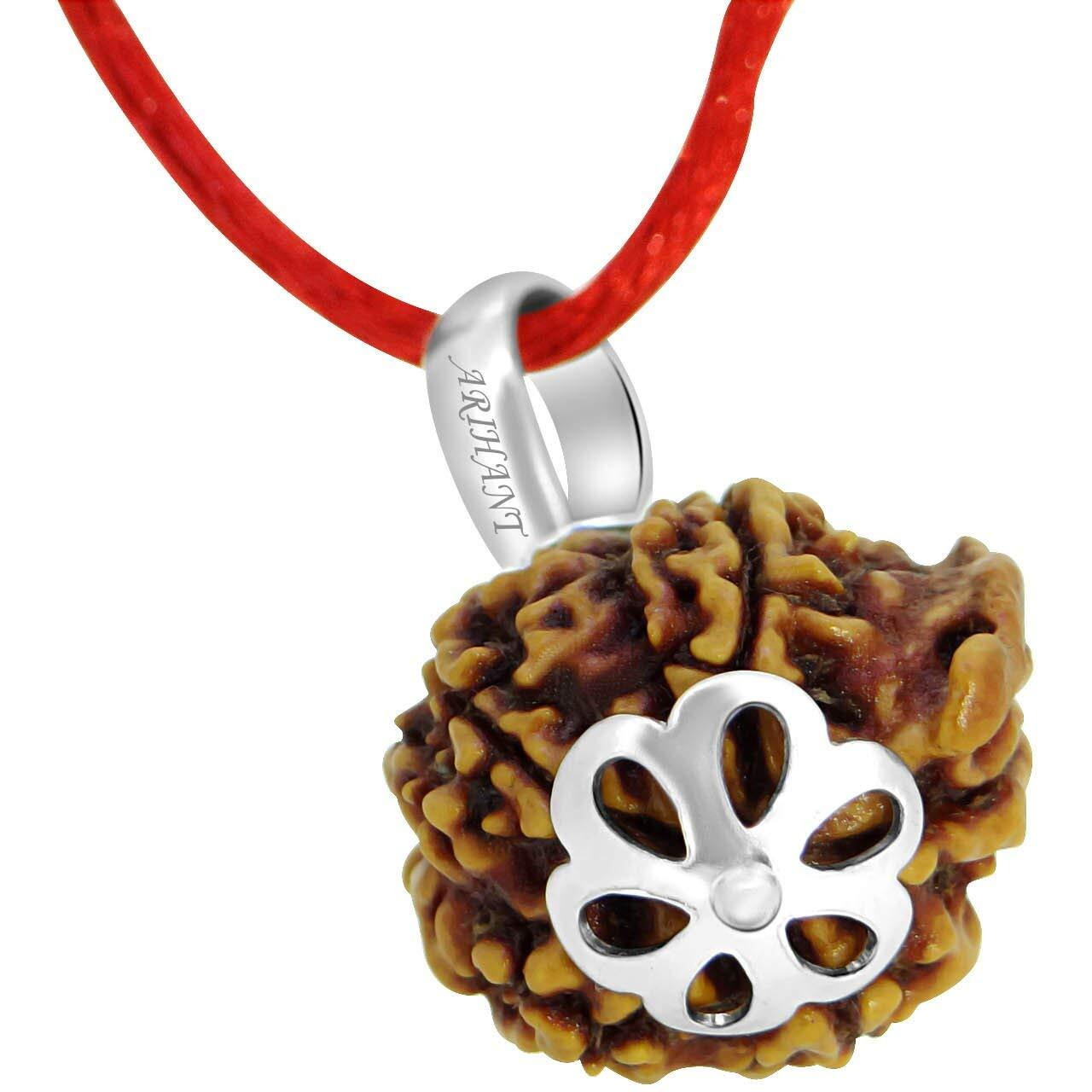 Arihant Gems & Jewels Brown 925 Silver 7 Mukhi/Faced Ganesh Ji Nepali Rudraksha with Silver Pendant | Natural & Certified | Astrological Pendant | Positive Effect | Unisex Both for Men & Women