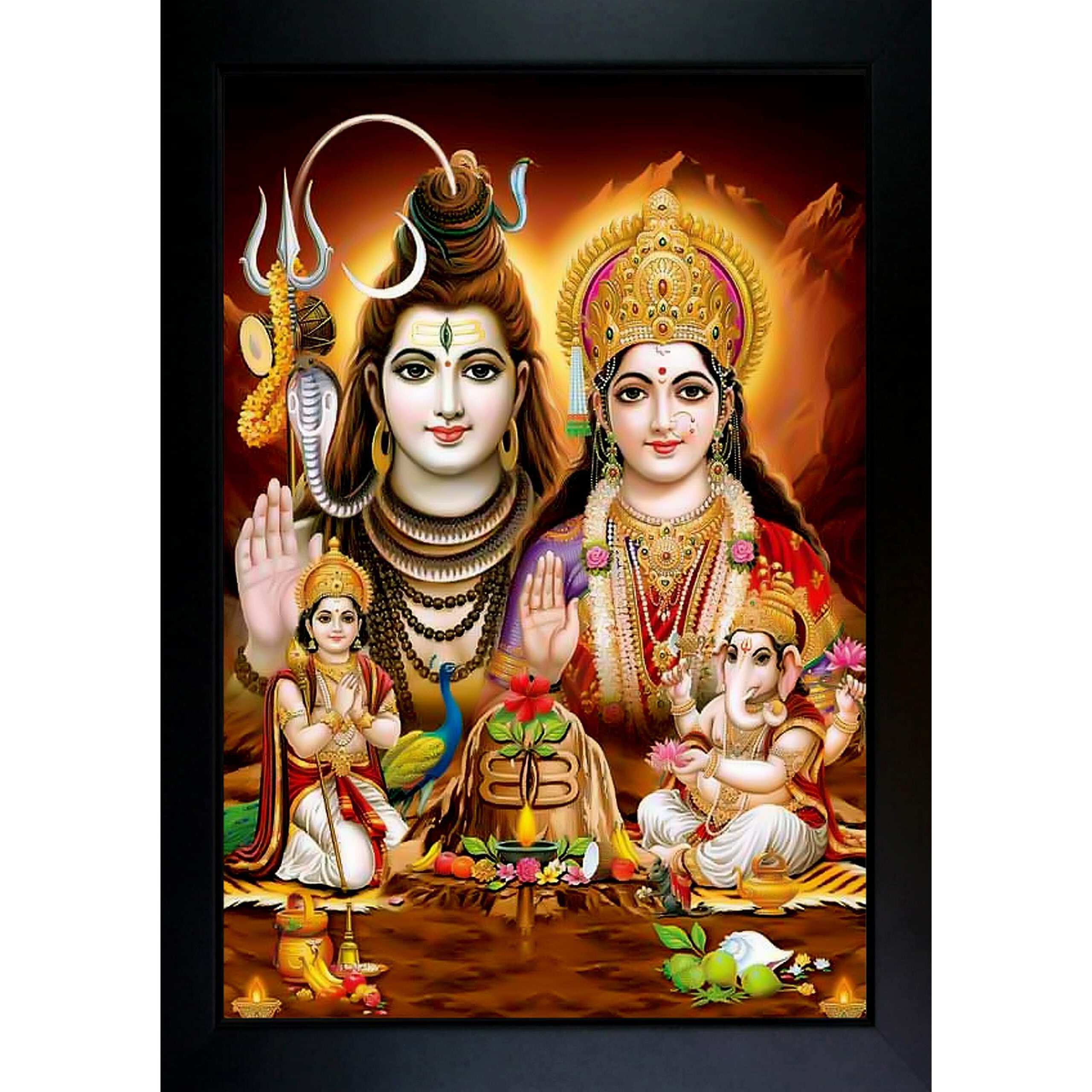 FRAME WALA Shiv Parivar Photo Frame | Bhole Nath parivar | Maa Parvati, Ganesh, Kartikey and Shiv Shankar Painting For Home Decoration And Gifting (7 x 9 IN)