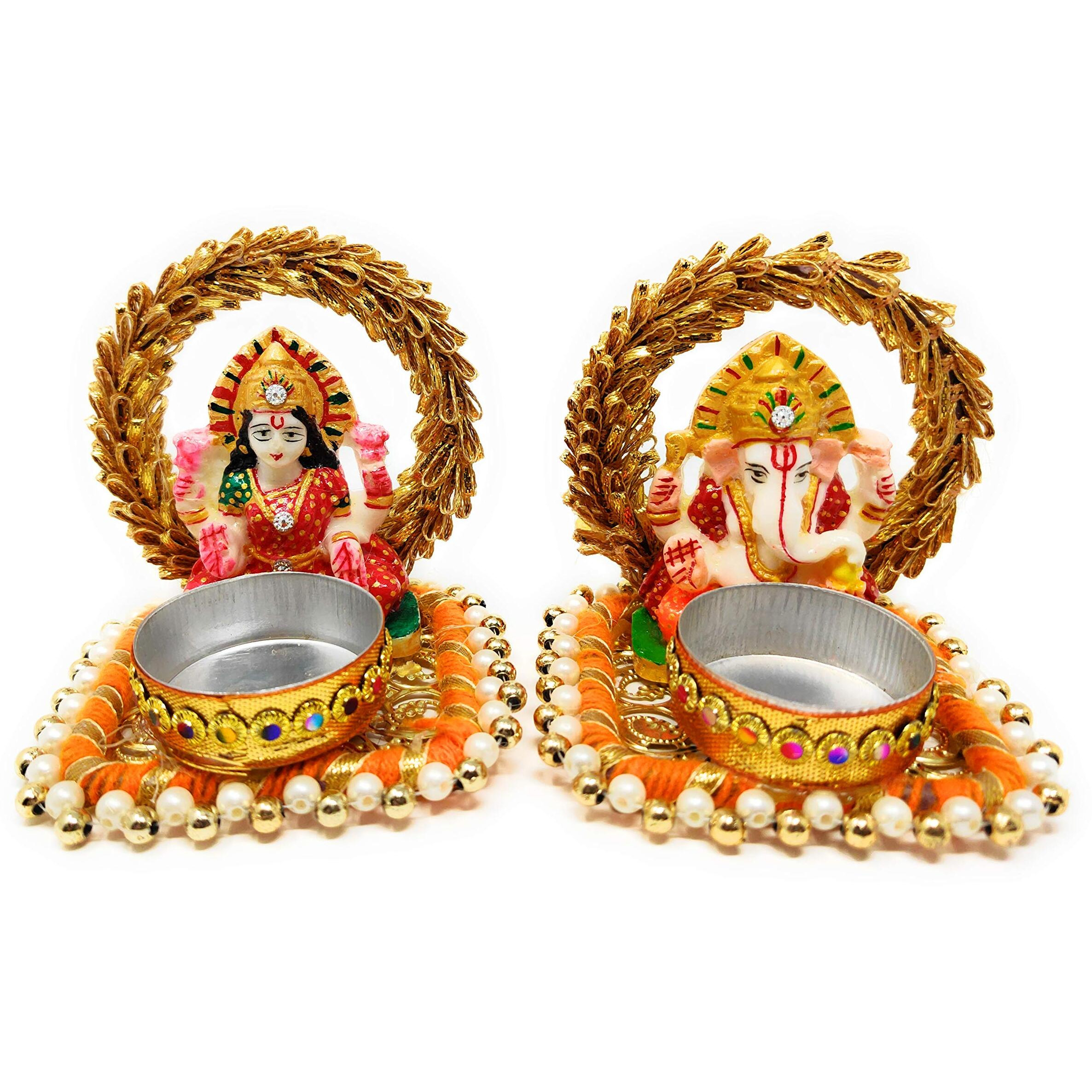 JH Gallery Recycled Material Handcrafted Lakshmi Ganesh Jharokha Tealight Candle Holder, Multicolor (8 * 17 * 8 Cm Pack Of 2)