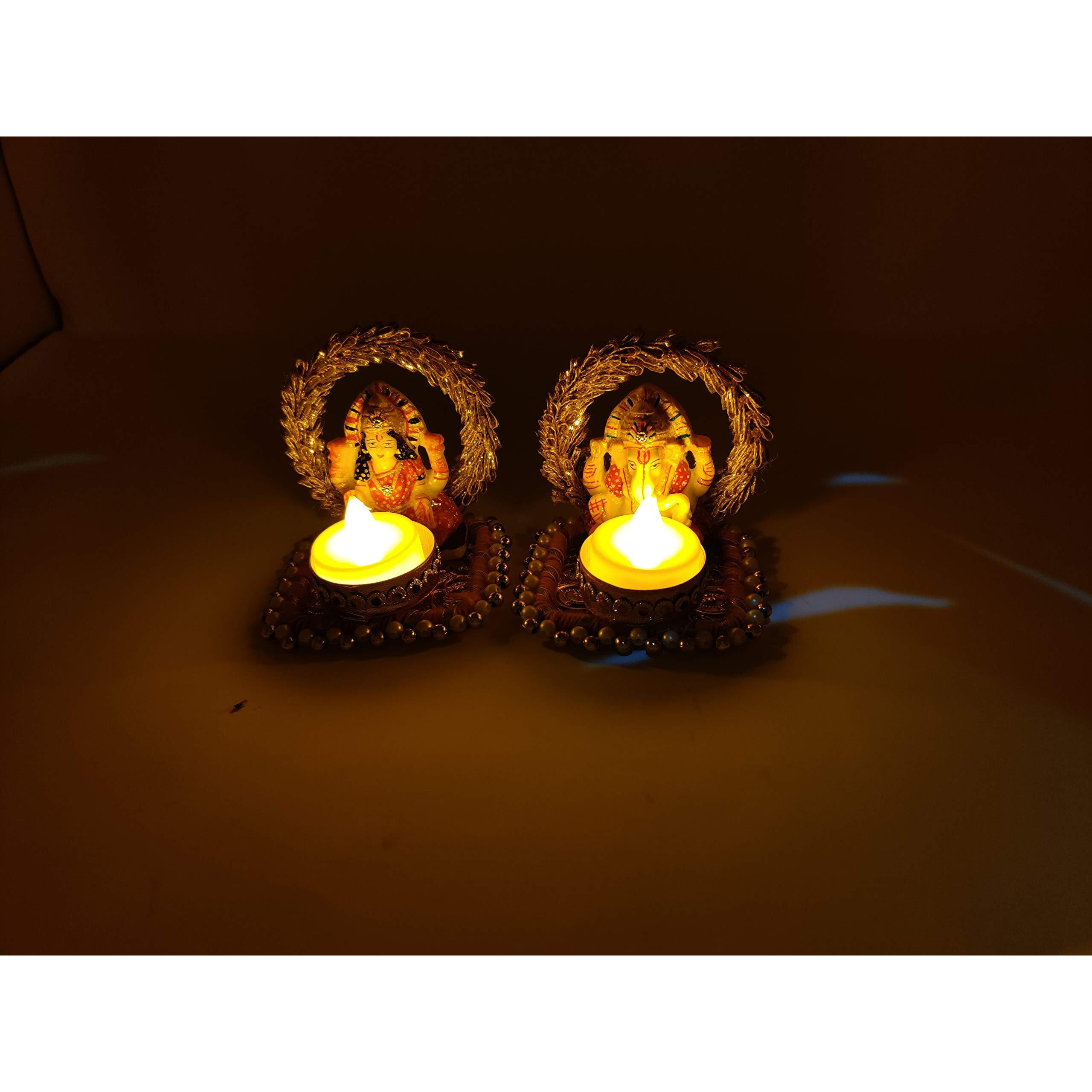 JH Gallery Recycled Material Handcrafted Lakshmi Ganesh Jharokha Tealight Candle Holder, Multicolor (8 * 17 * 8 Cm Pack Of 2)