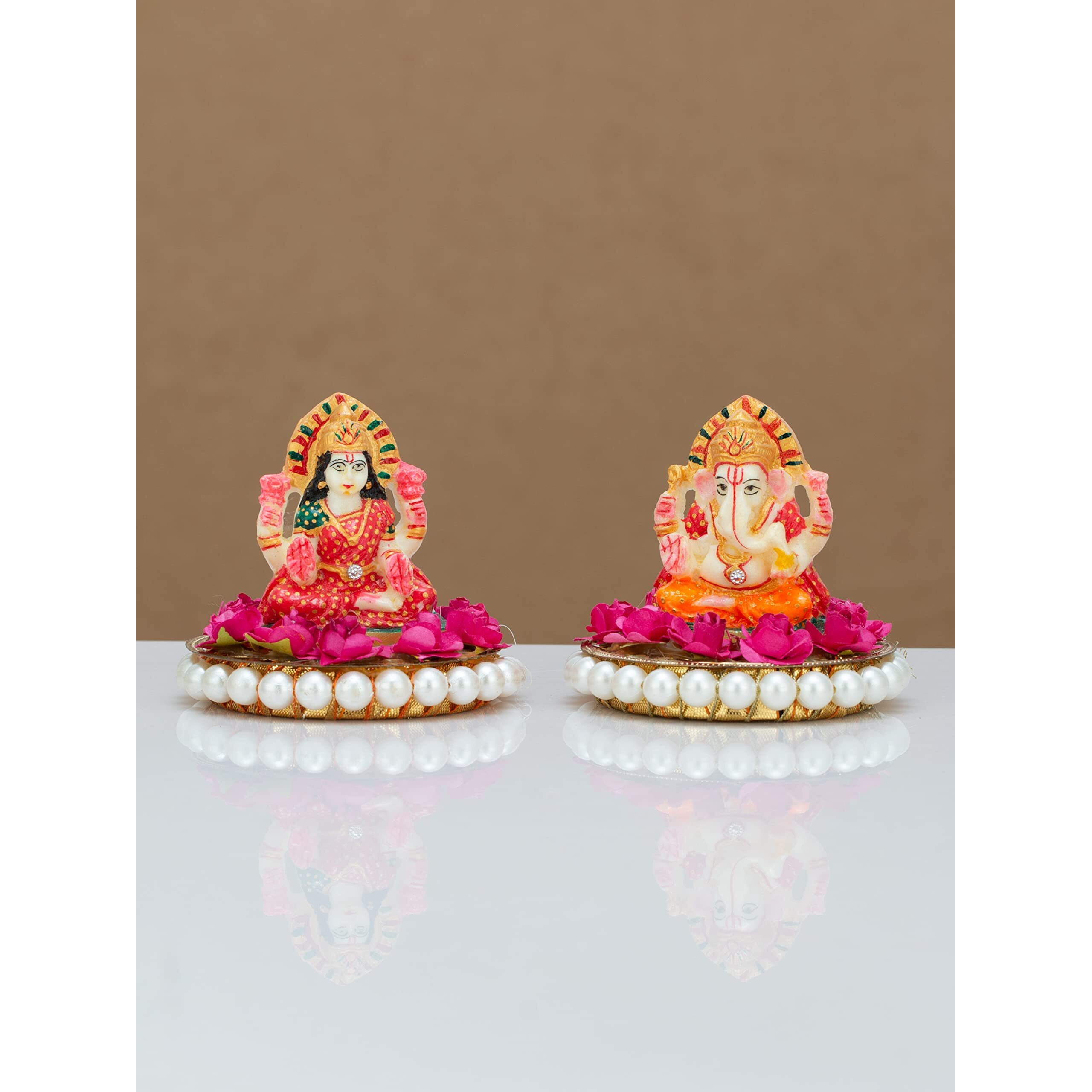 JH Gallery Recycled Material Laxmi Ganesh Idol Showpiece For Diwali Home Decoration Items - Lakshmi Ganesh For Diwali Puja, Multi Colour, Pack of 2