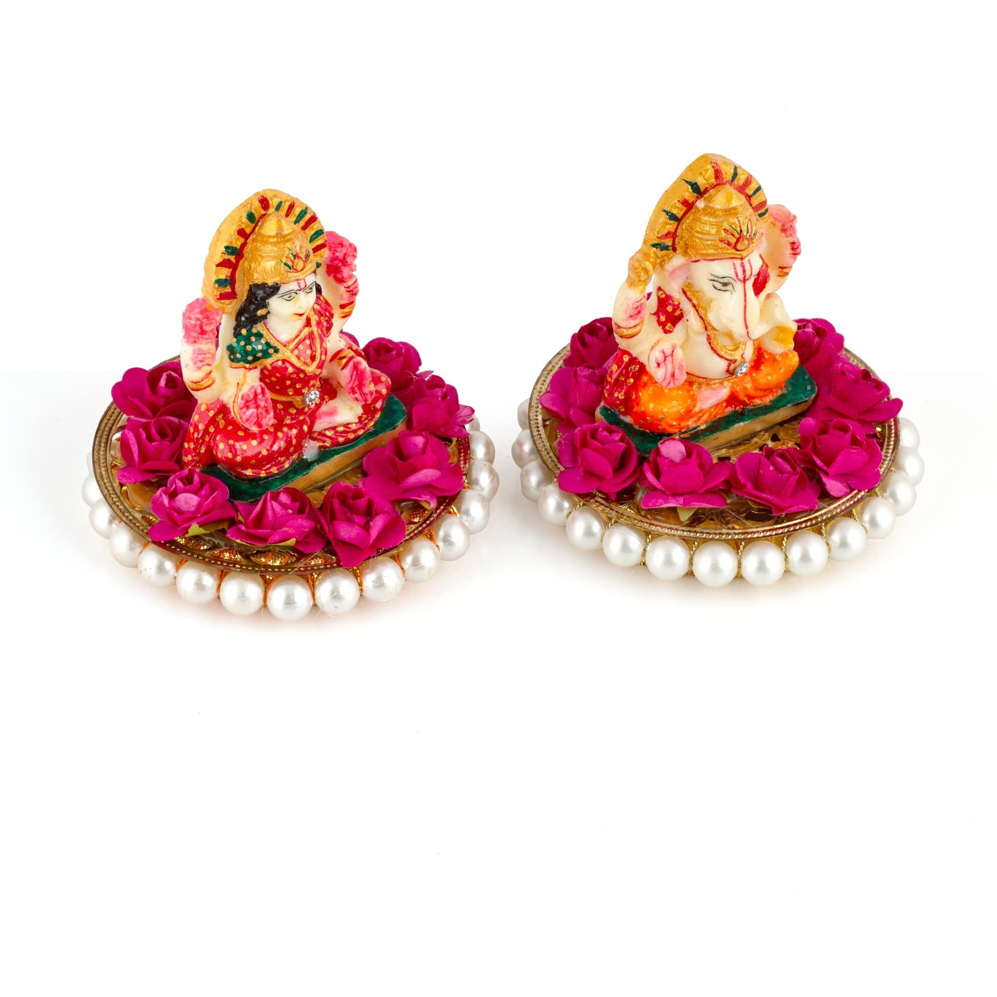 JH Gallery Recycled Material Laxmi Ganesh Idol Showpiece For Diwali Home Decoration Items - Lakshmi Ganesh For Diwali Puja, Multi Colour, Pack of 2
