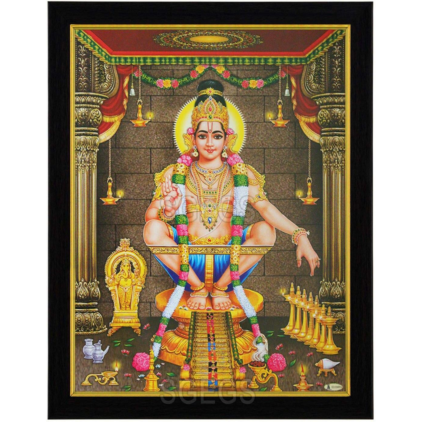 SHREE GANESH ENTERPRISE GIFTING SOLUTIONS God Ayyappan HD Photo Frame Lord Ayyappa Swamy Painting Pooja Wall Hanging (Wood, Poster with Frame,Multicolour, 23.5X1x31cm)